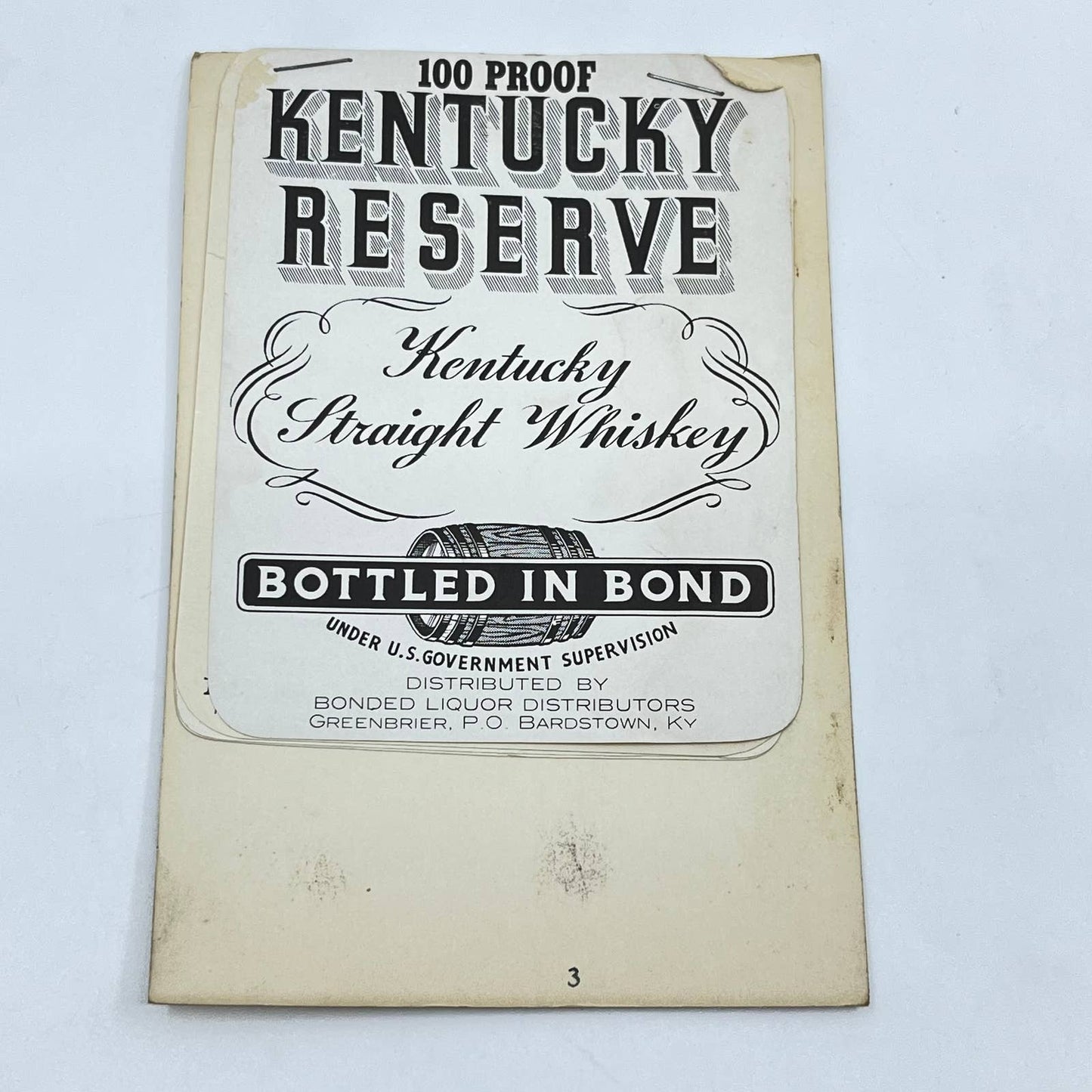 Kentucky Reserve Whiskey Label Set of 5 Bonded Liquor Distributors Greenbrier