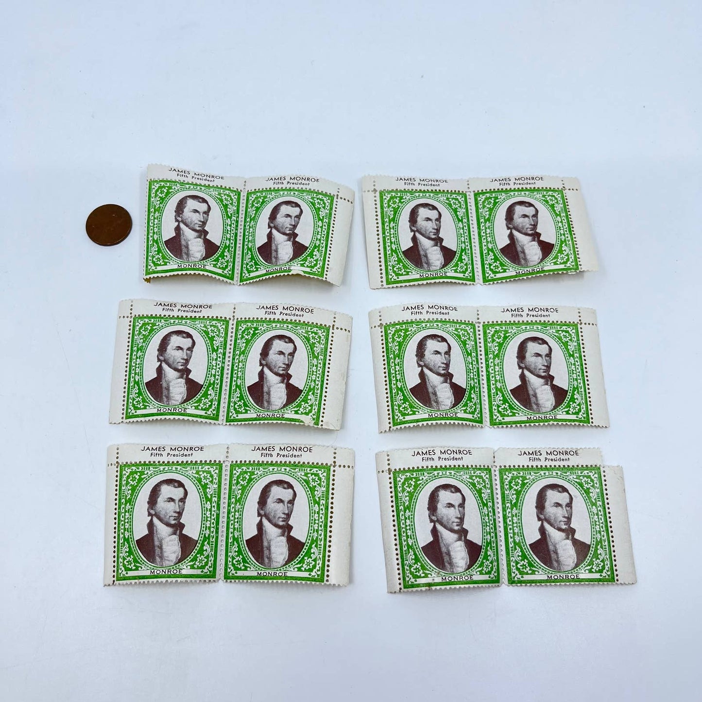 Vintage Lot of 12 James Monroe Fifth President Green Non Denominated Stamps SC9
