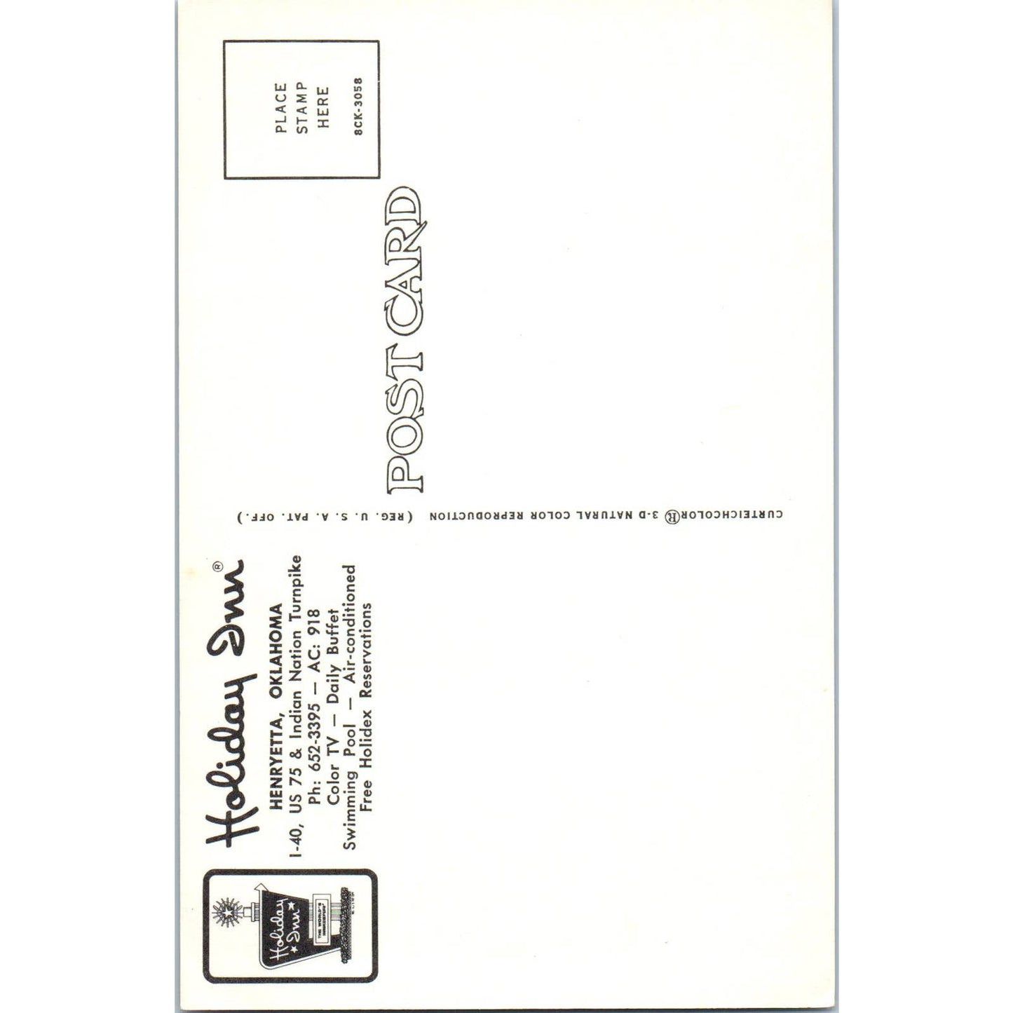 Holiday Inn Henryetta Oklahoma 1950s Original Postcard TK1-27