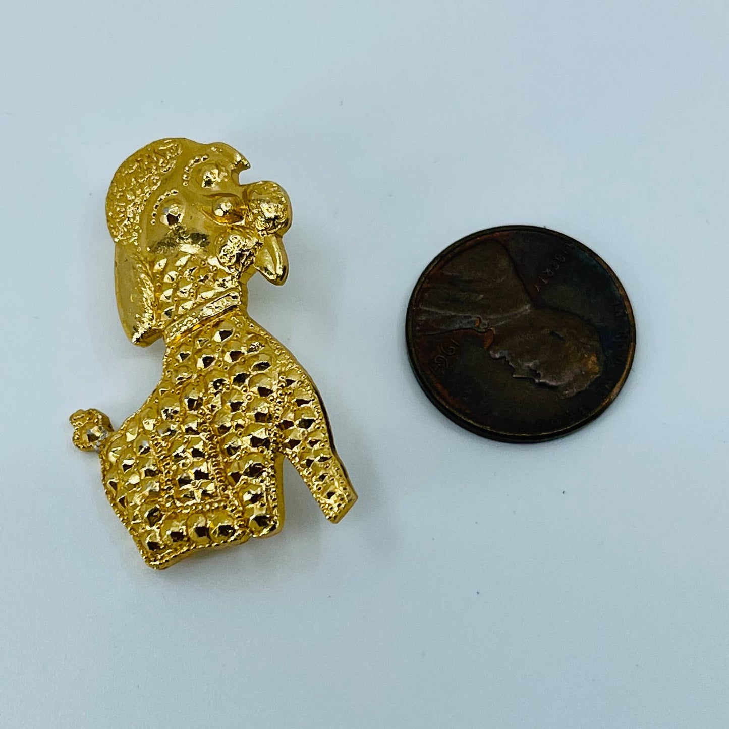 Vintage MCM Textured Poodle Dog Brooch Gold Tone Made in France SA6