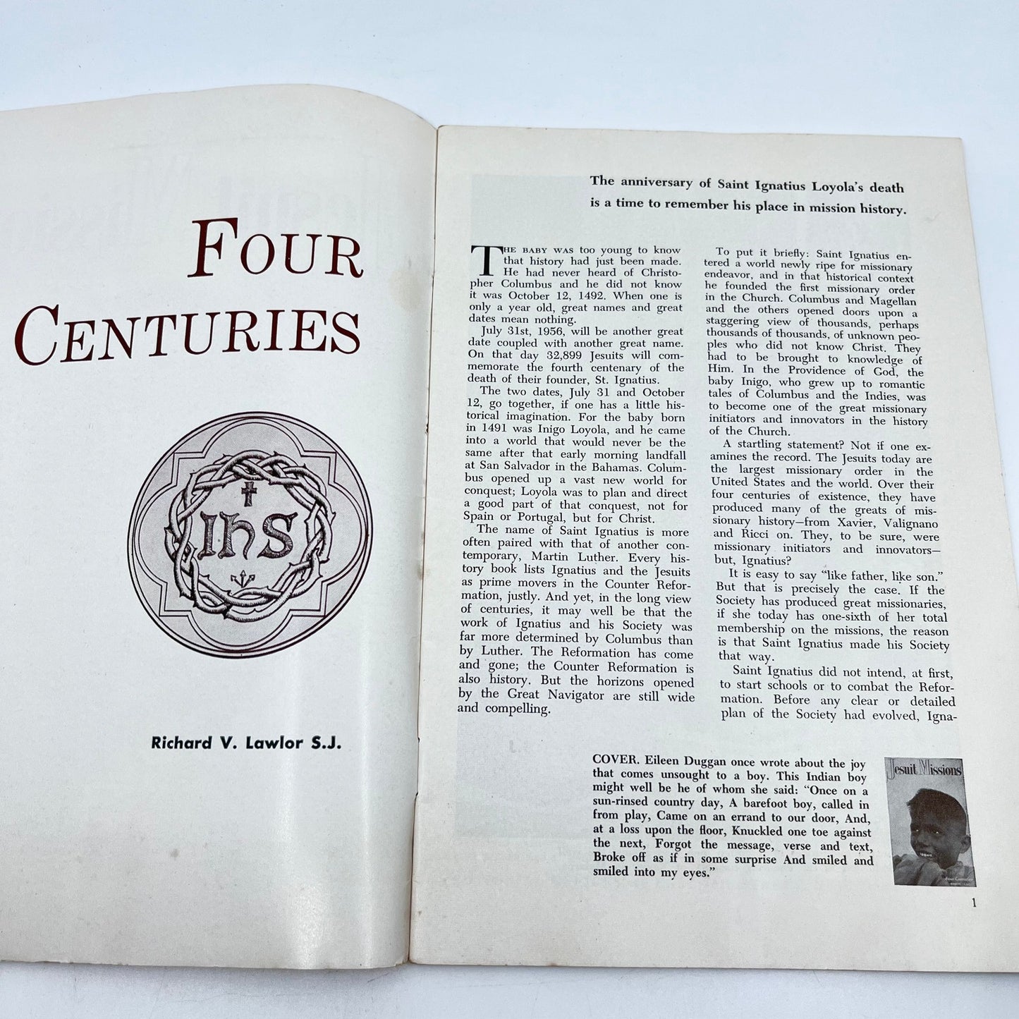 March 1956 Jesuit Missions Four Centuries Magazine Christian Catholic L4-6