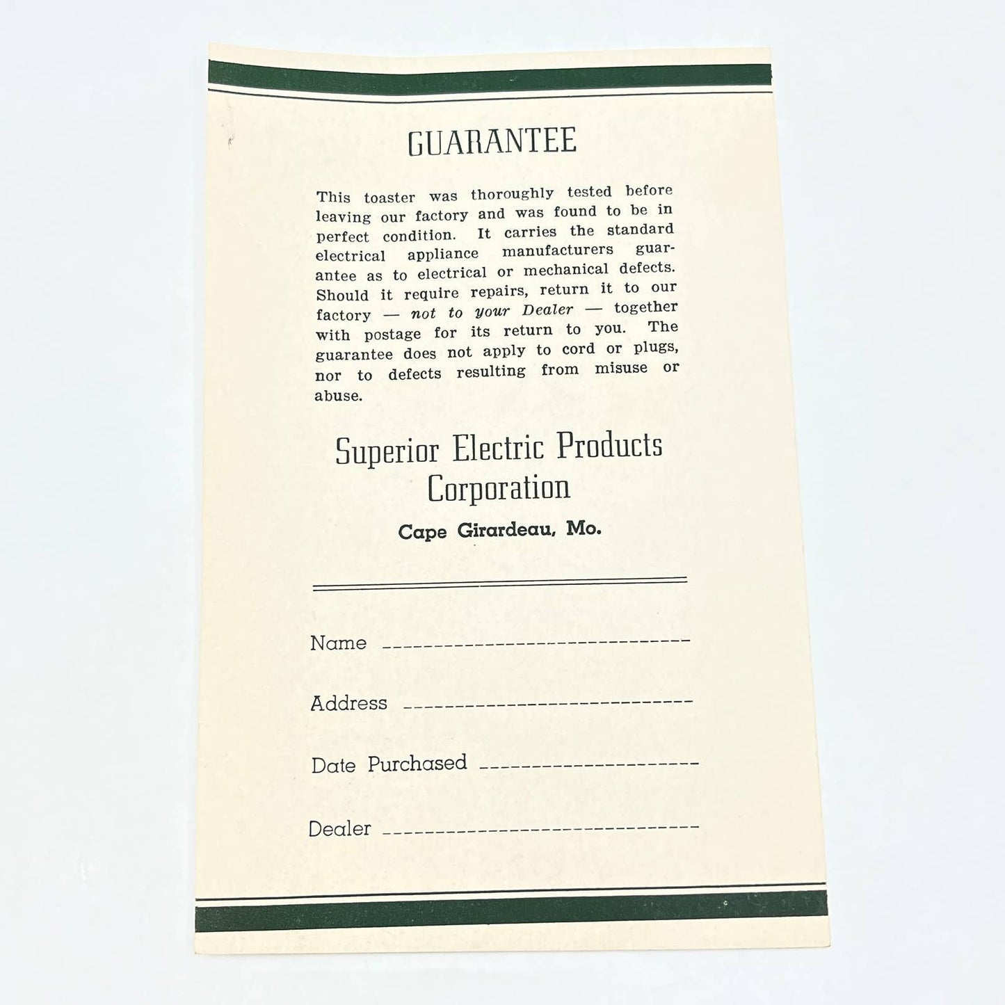 Superior Electric Products Automatic Toaster 445 Instructions Cape Girardeau AC1