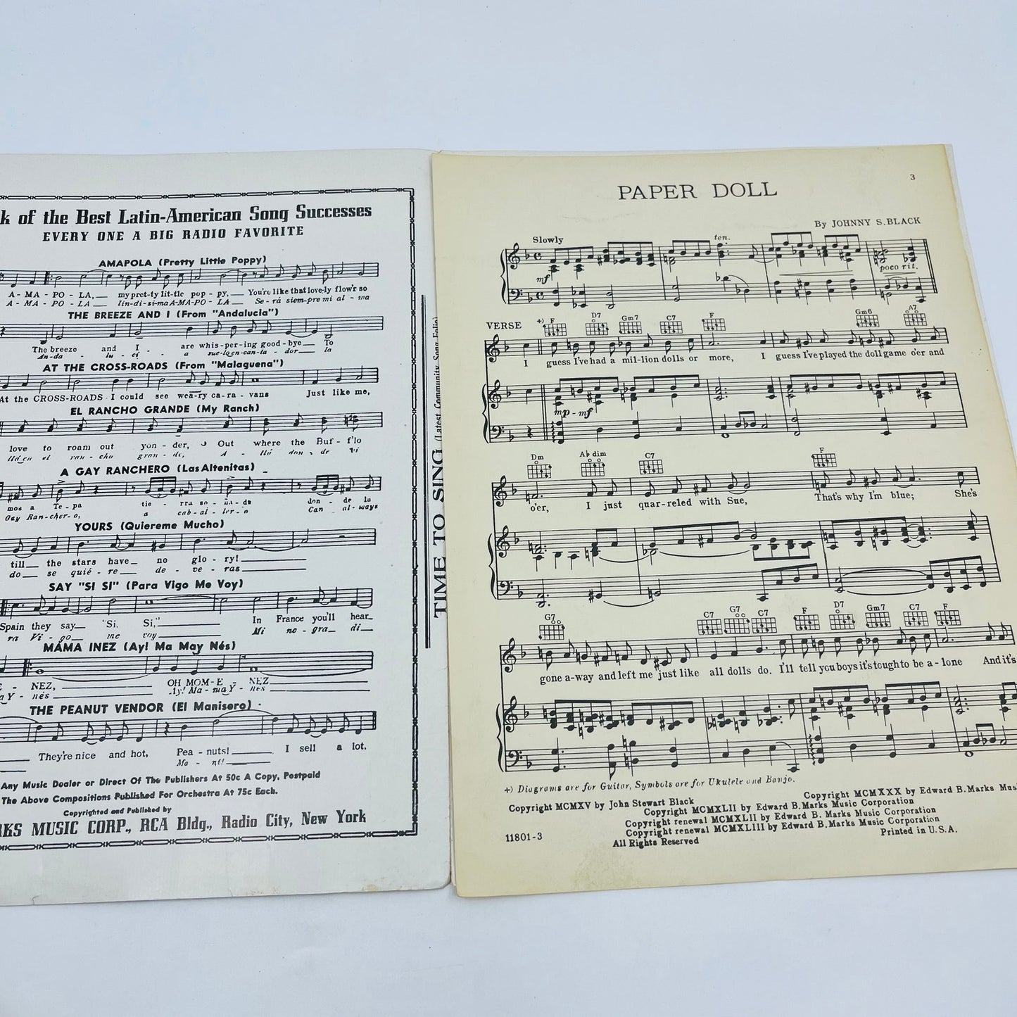 1940 Paper Doll Frank Sinatra Johnny Black Sheet Music V37-4