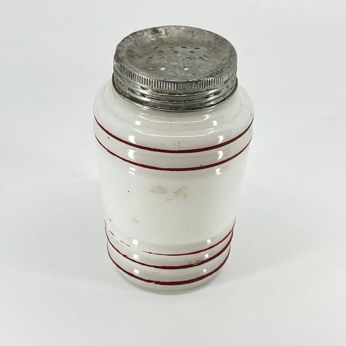 1940s Hazel Atlas Red Stripe Platonite Beehive Flour Shaker Milk Glass 4.5” TD8