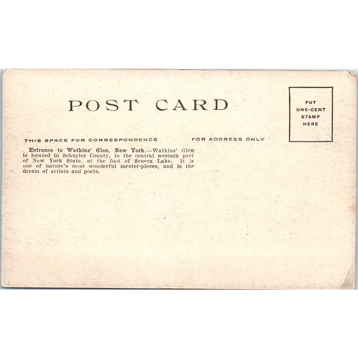 Entrance to Watkins Glen New York c1910 Original Postcard TK1-27