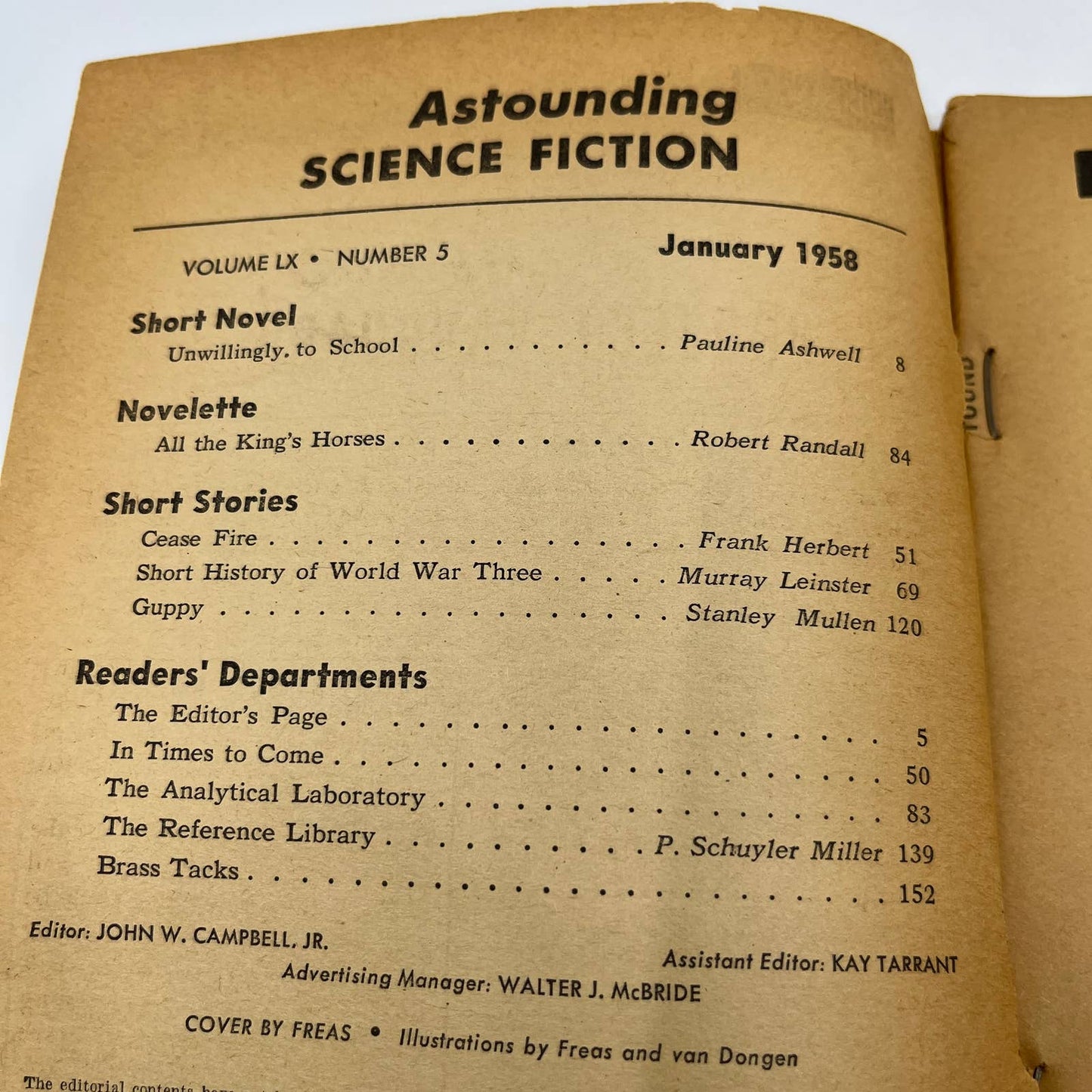 Astounding Science Fiction Pulp January 1958 - Frank Herbert Mullen Leinster TC1