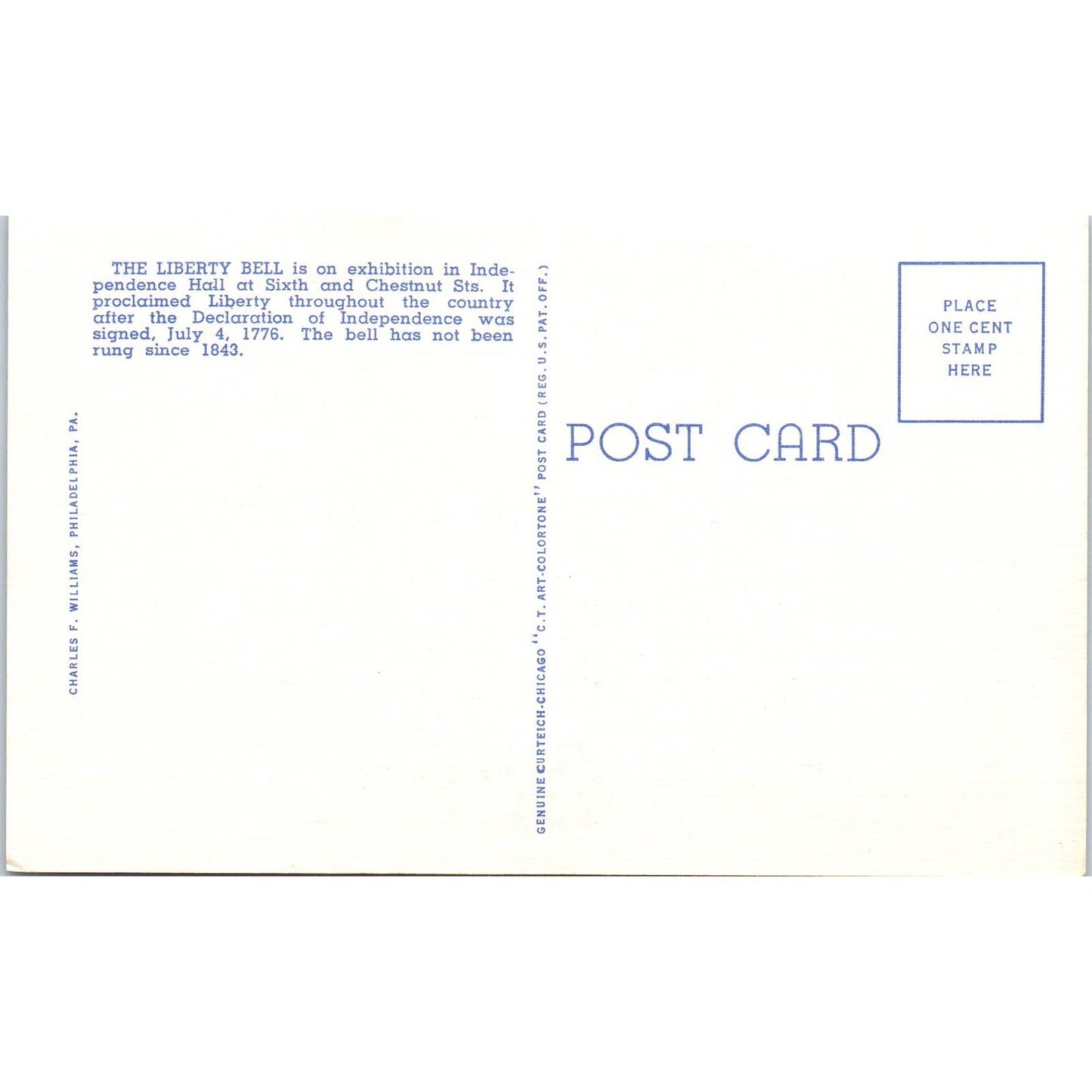 Vintage Postcard Liberty Bell Independence Hall Philadelphia PA TI1-1