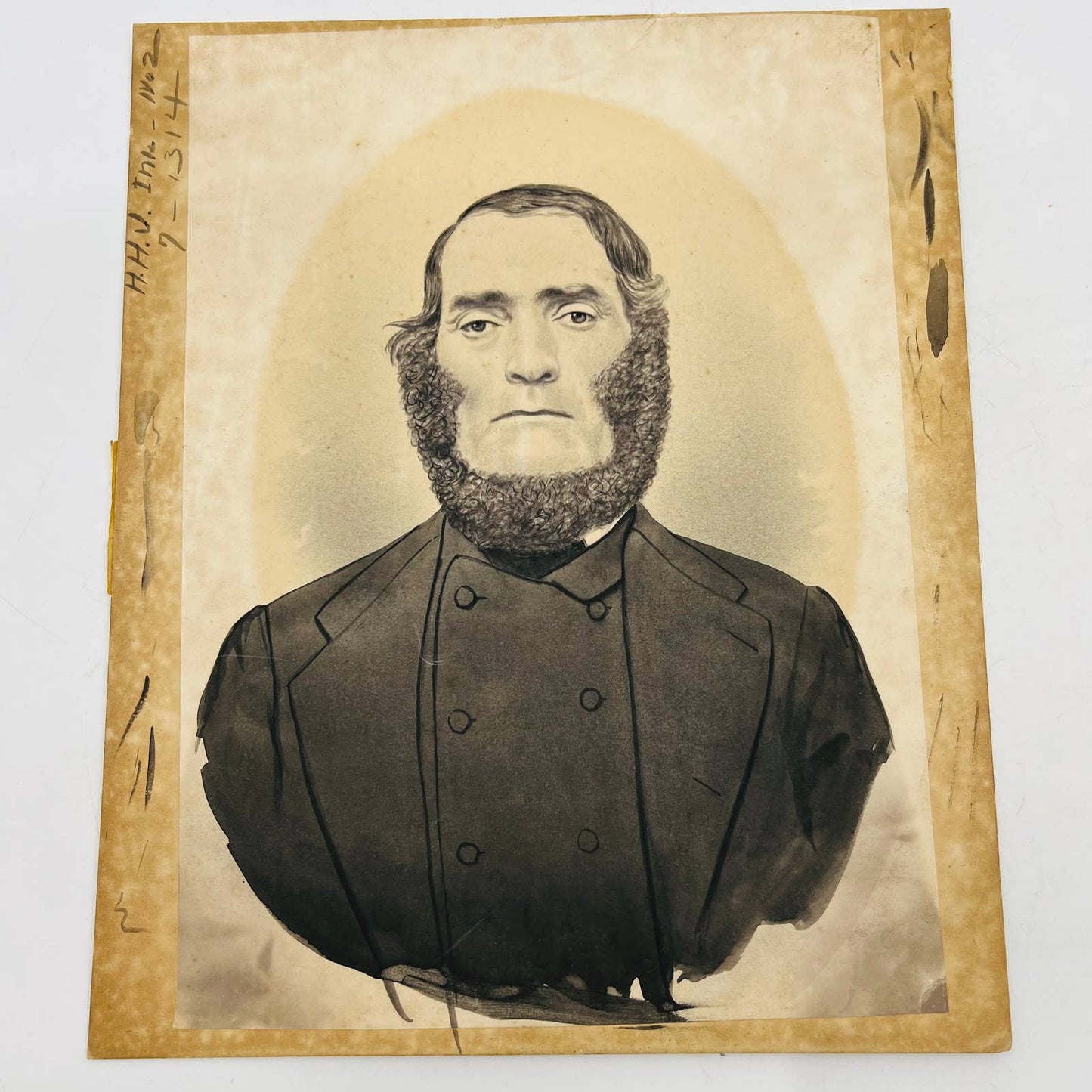 Antique 1800s Original Portrait Painting Man With Beard HHV Ink No. 2 7-1314 C7