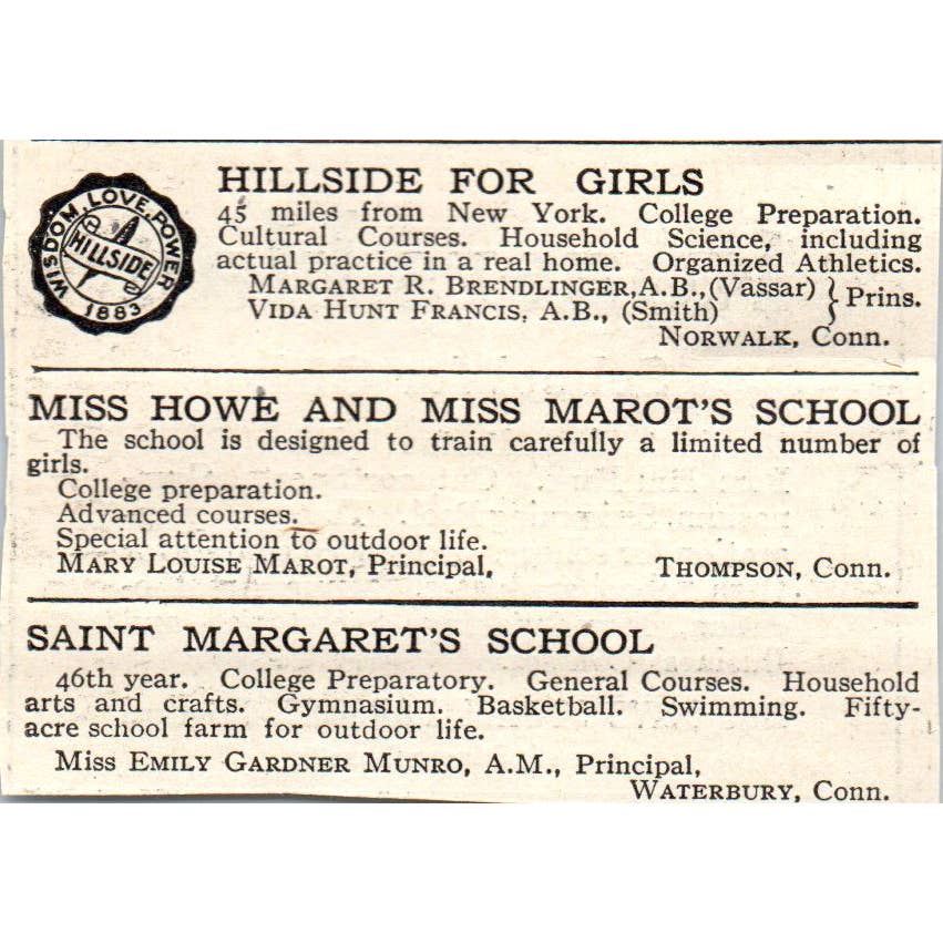 c1920 Harper's Ad - Rogers Hall Girls School Olive Sewall Parsons Lowell EA3-2