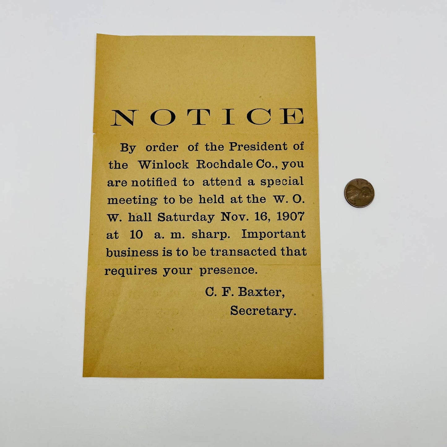1907 Notice to Appear Winlock Rochdale Co. WA C.F. Baxter SC2