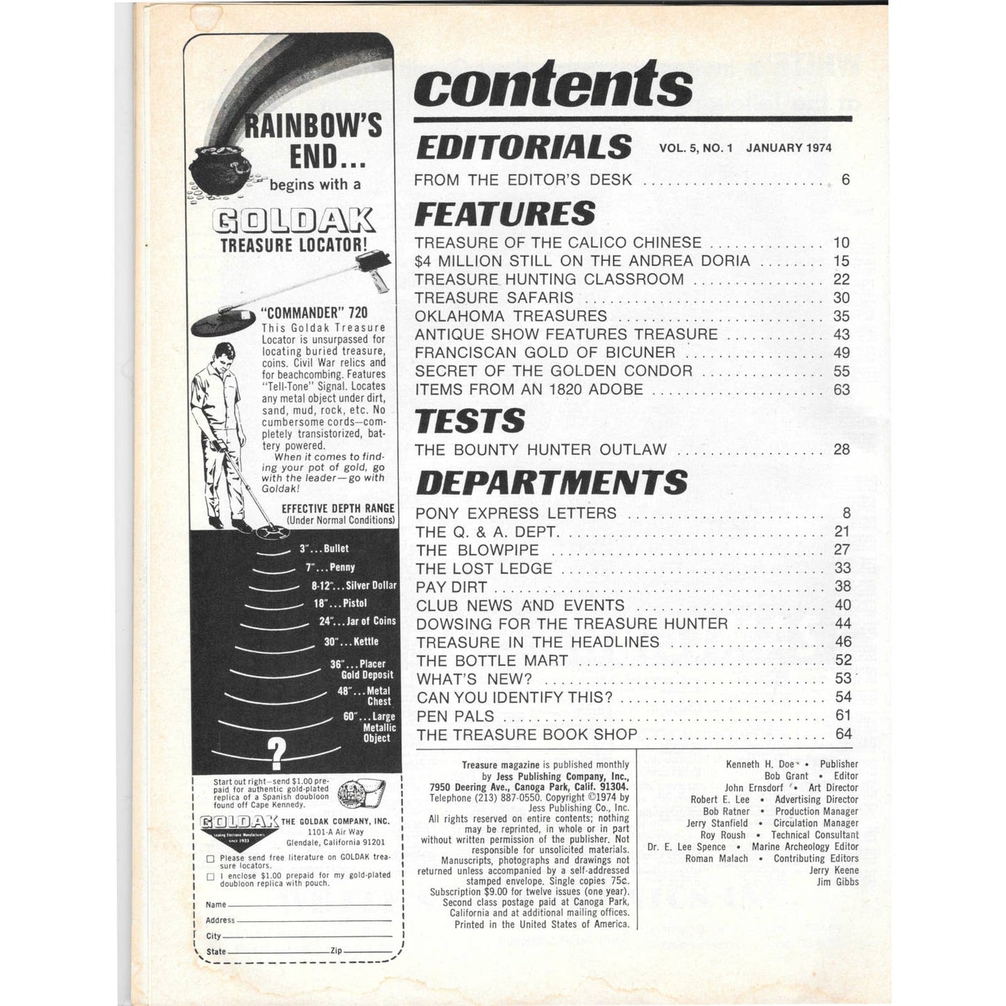 Treasure Magazine - Treasure Hunting Mines Buried Metal Detecting Jan 1974 MB4