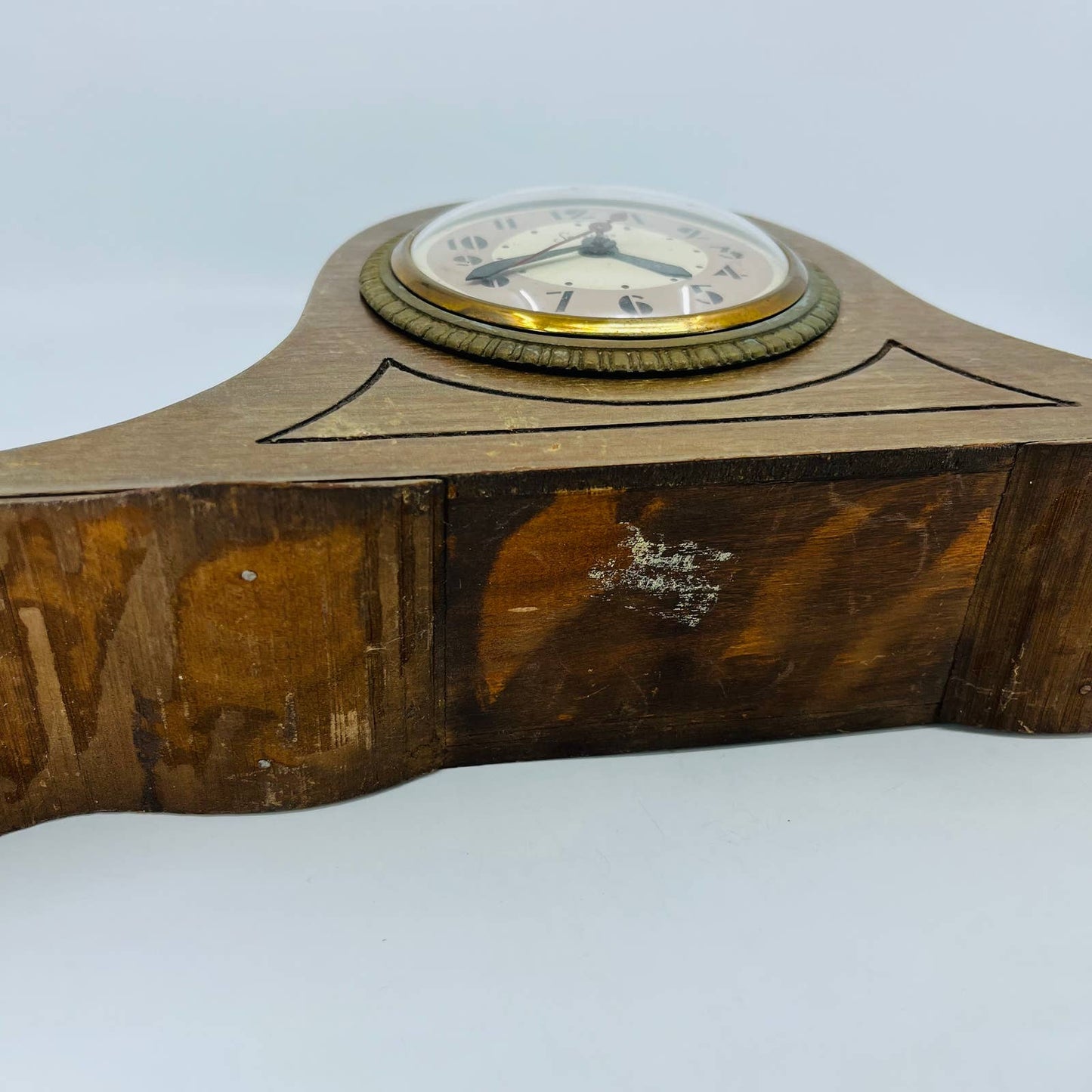 Vintage 1930s Art Deco Sessions Mahogany Wood Brass Trim Mantle Clock Model W TB8