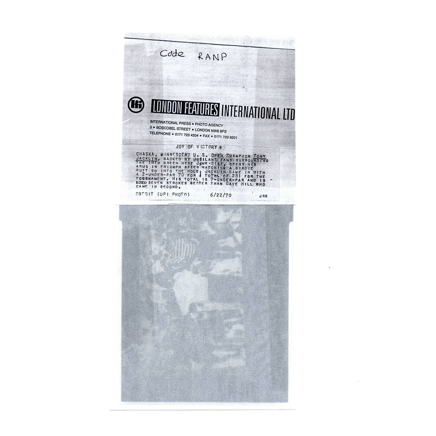1970 Press Photo Golf Chaska MN US Open Tony Jacklin 8x10" AD2