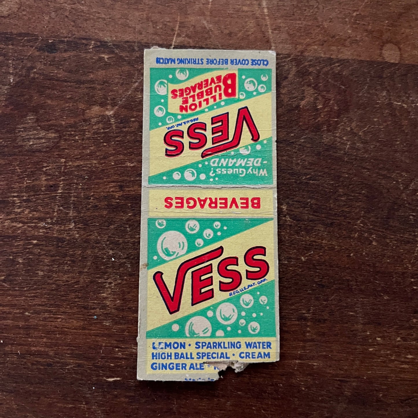 VESS Soda Pop Beverages Advertising Matchbook Cover MM8-9
