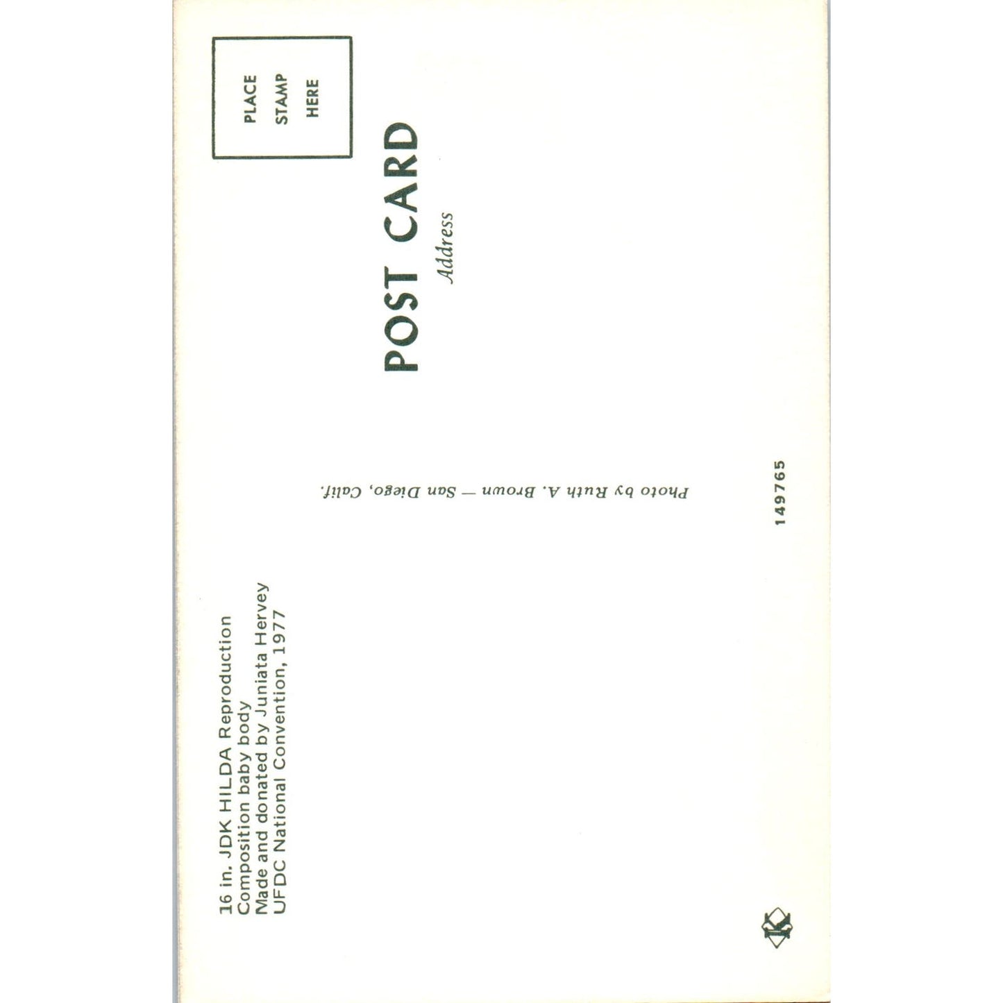 JDK Hilda Reproduction Doll UFDC Convention 1977 Original Postcard PB8