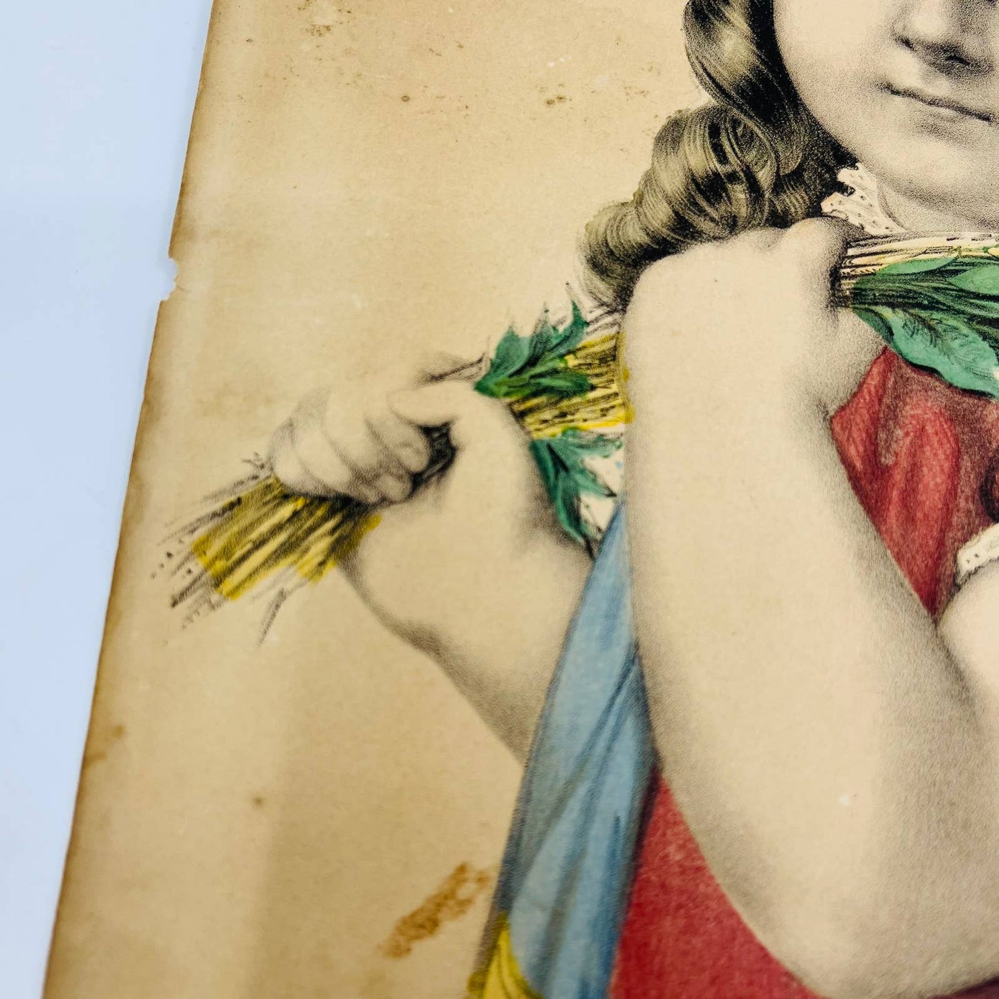 c1850 Antique Hand-Colored Currier & Ives Lithograph "Little Daisy" 11 x 14 FL1