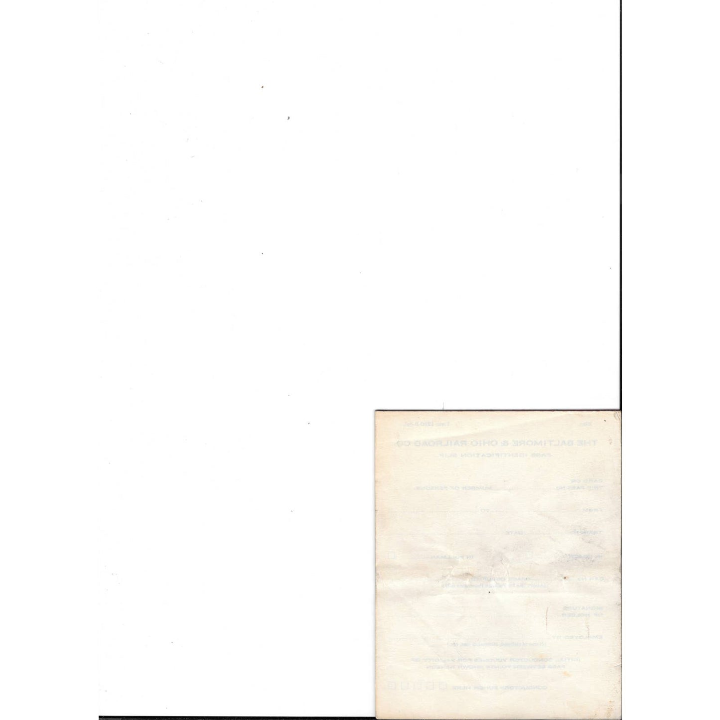 Vintage Baltimore & Ohio Railroad B&O RR Pass Identification Slip Blank Pad TJ7