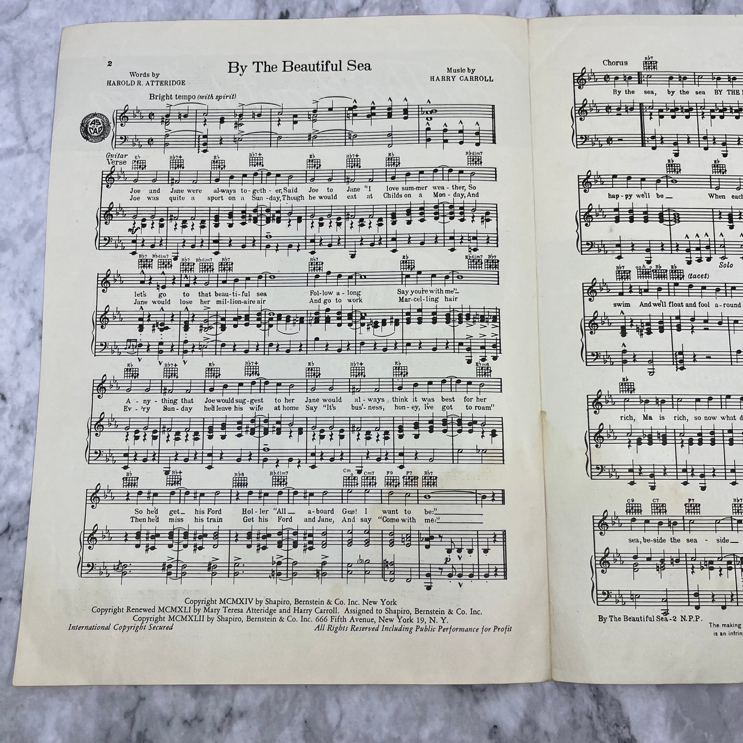 Vintage Sheet Music - By the Beautiful Sea Harry Carroll Harold R. Atteridge V39-2