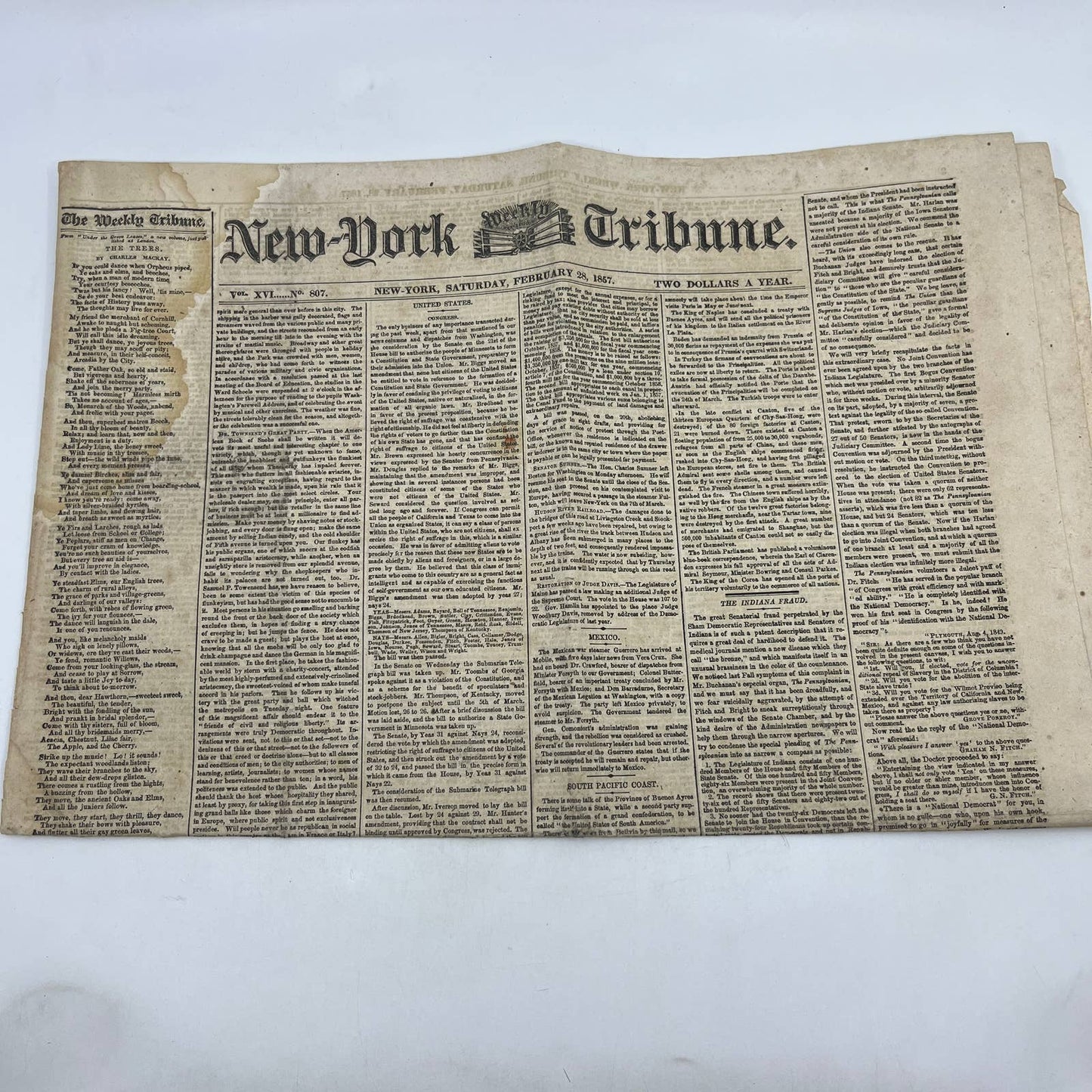 1857 Feb 28 Original New York Tribune - Minnesota Voted Admittance In Union FL4
