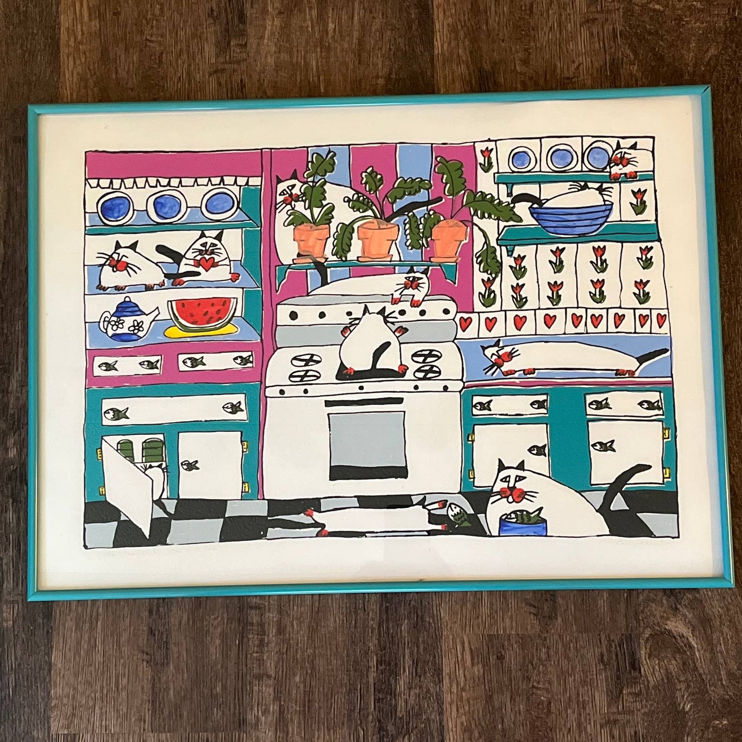 Martha Wahlert Acrylic Painting Three Houseplants Soon to Be Two Signed Framed