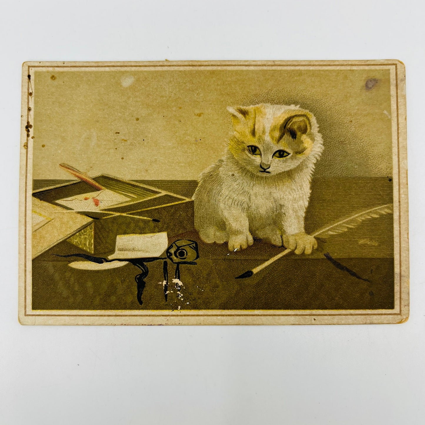 1880s Trade Card Lion Coffee Woolson Toledo Cat & Feather Dip Ink Pen SAH9-M11