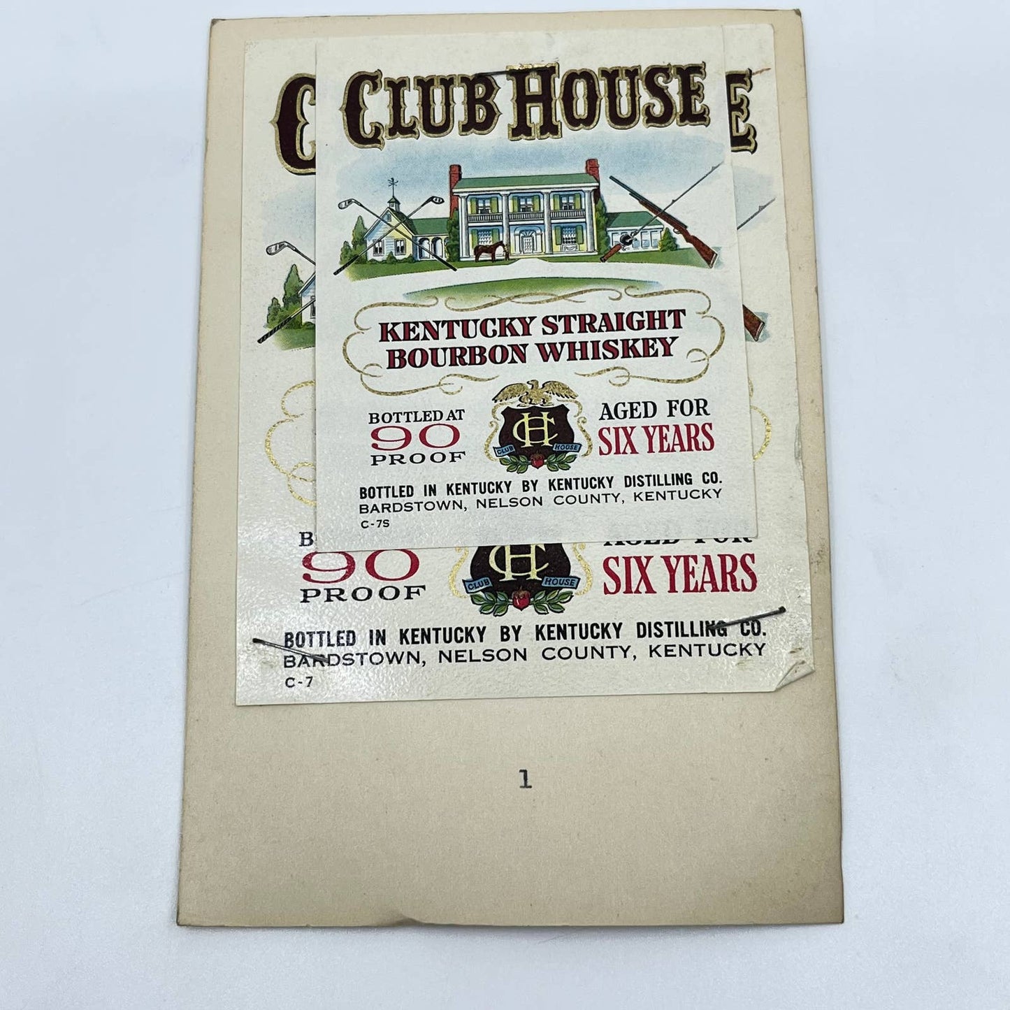 Club House Bourbon Whiskey Label Set of 2 Kentucky Distilling Co. Bardstown KY