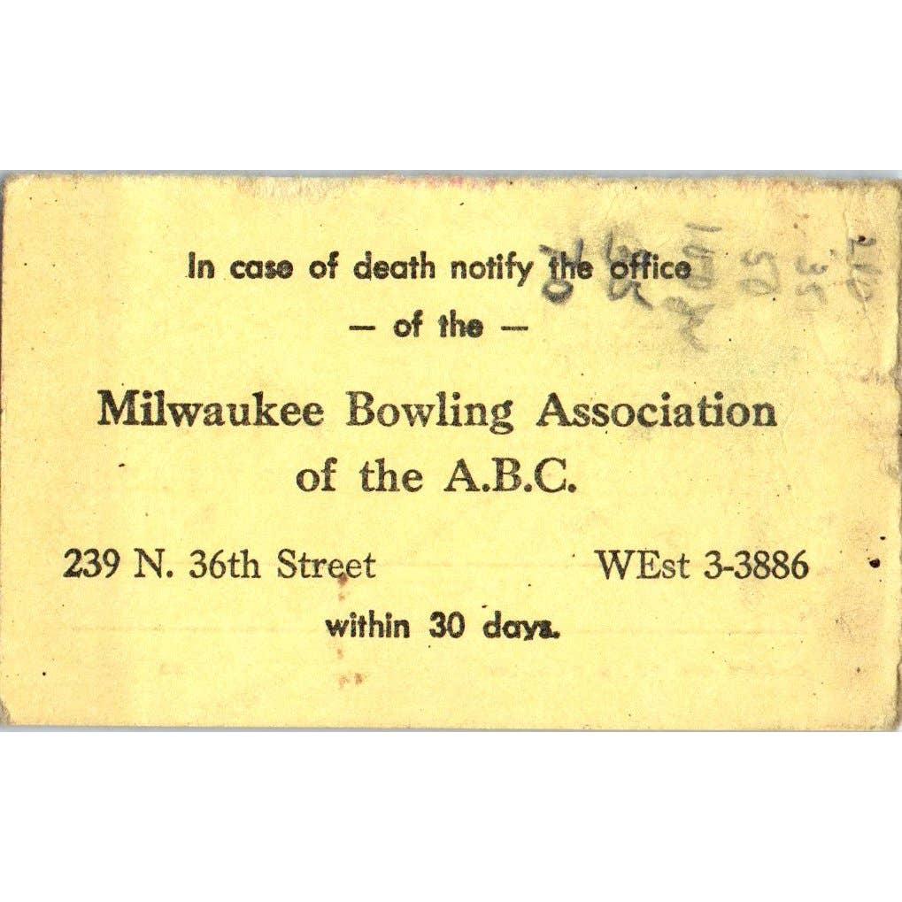 1958 Milwaukee Bowling Association Membership Card Carl W. K. Anderson SE5-6