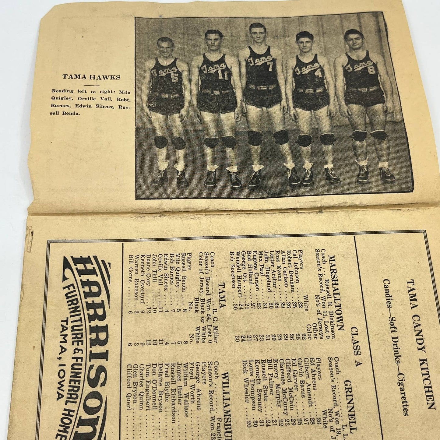 1941 Iowa State District Basketball Program Tama High School Hawks AB7