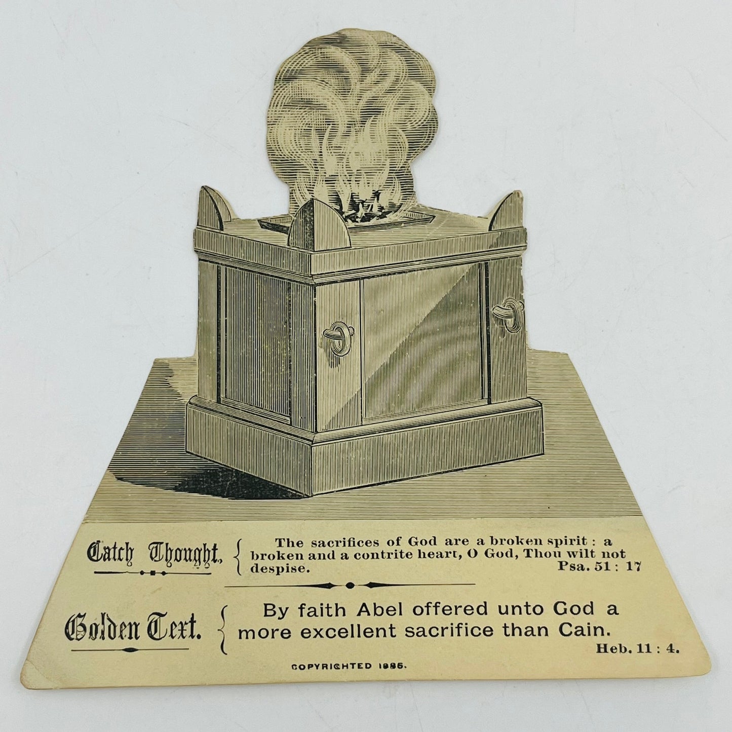 1885 Victorian Prayer Card Die Cut Engraving Psalms 51:17 Hebrews 11:4 SAH9-H7