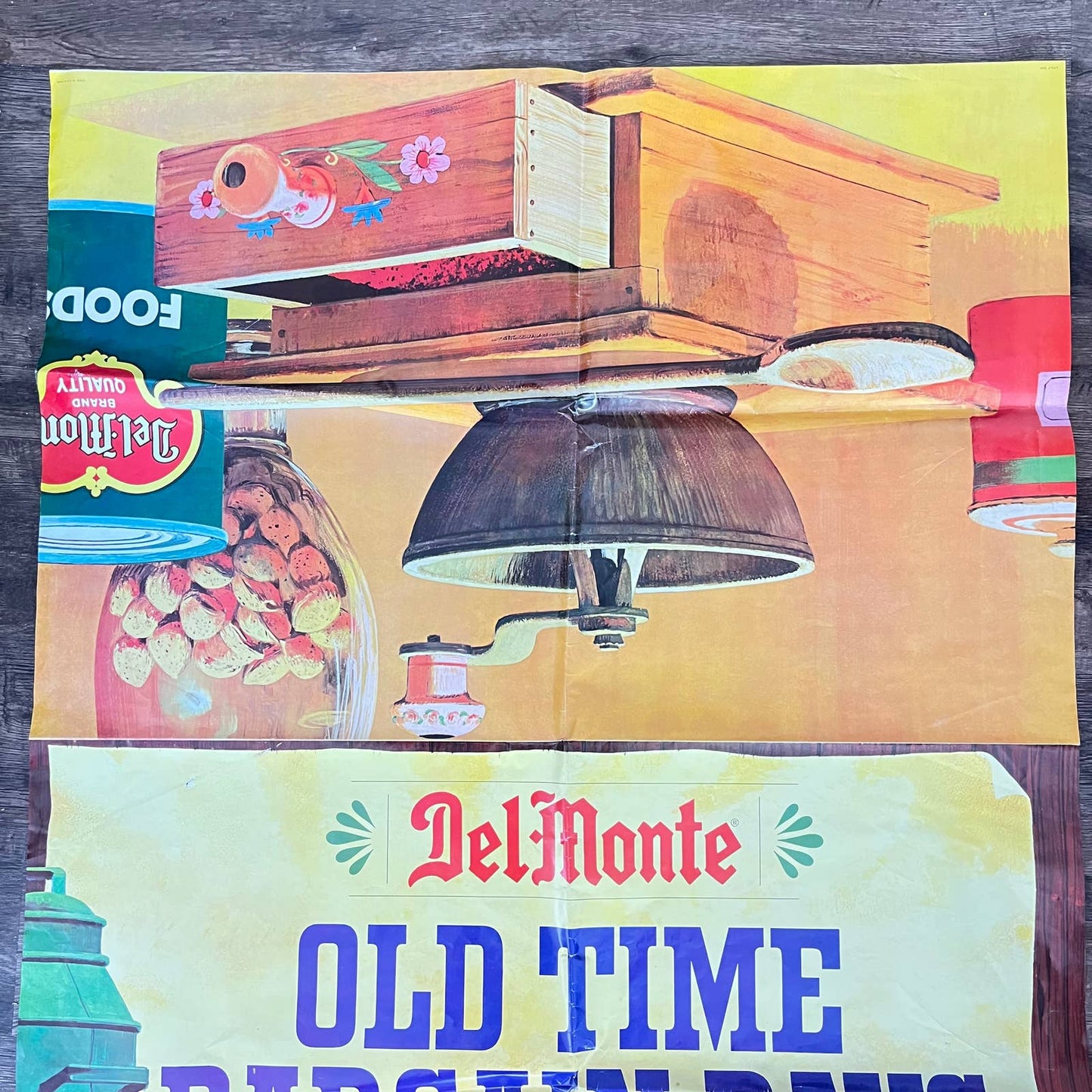1960s HUGE Fold Out Sign Poster Del Monte “Old Time Bargain Days” 50x37 FL1