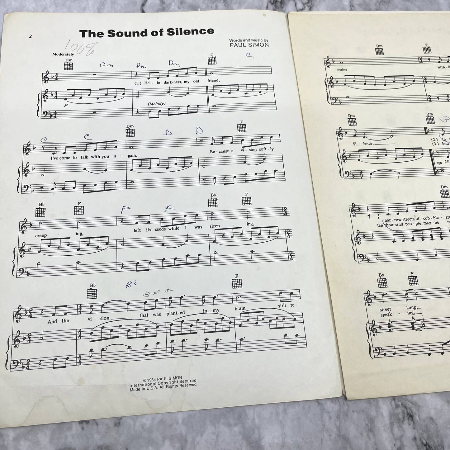 The Sound of Silence Paul Simon 1964 Sheet Music TK2-SM2