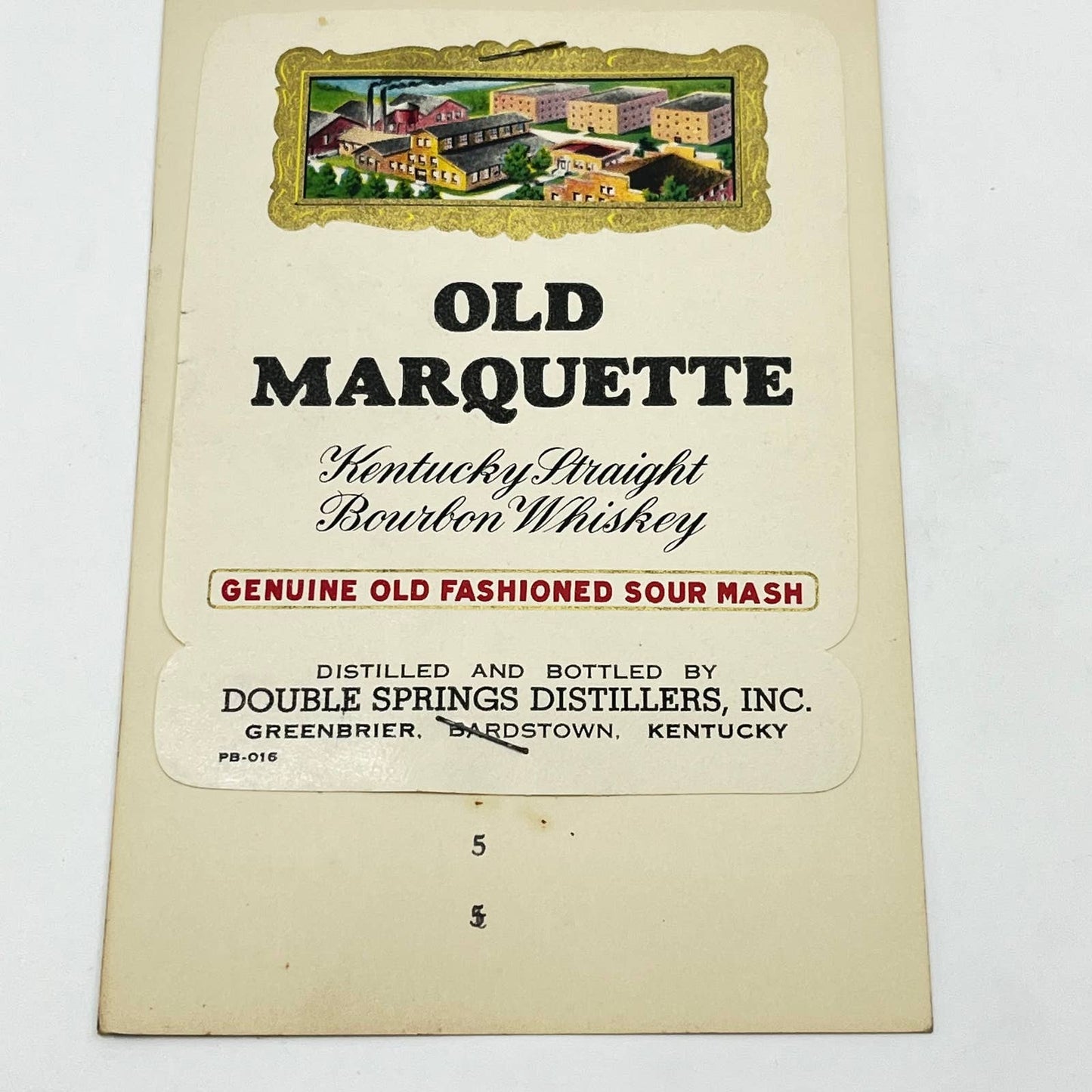 Old Marquette Kentucky Whiskey Label Double Springs Distillers Greenbrier KY