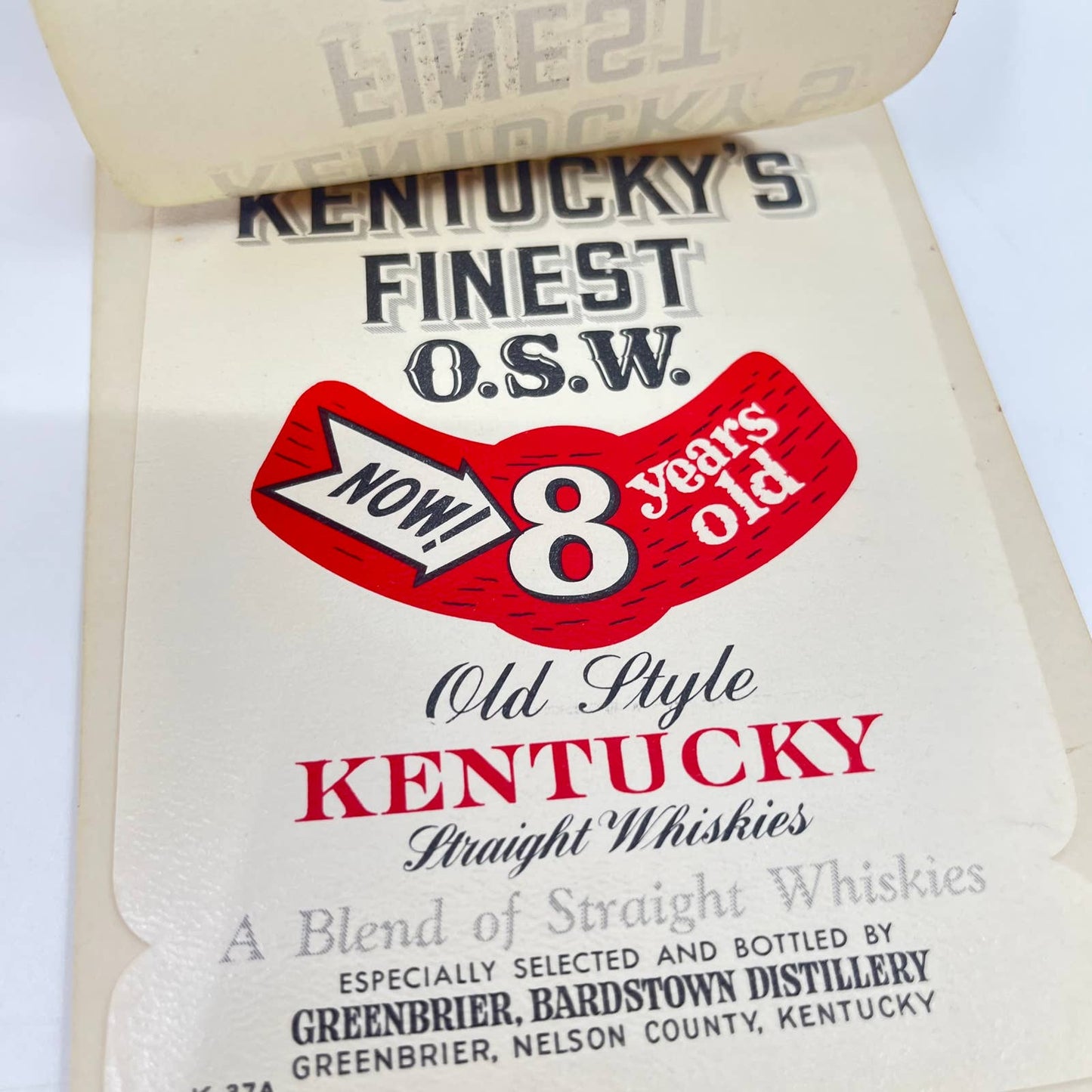 Kentucky’s Finest OSW Whiskey Label Set of 2 Greenbrier Bardstown Distillery KY
