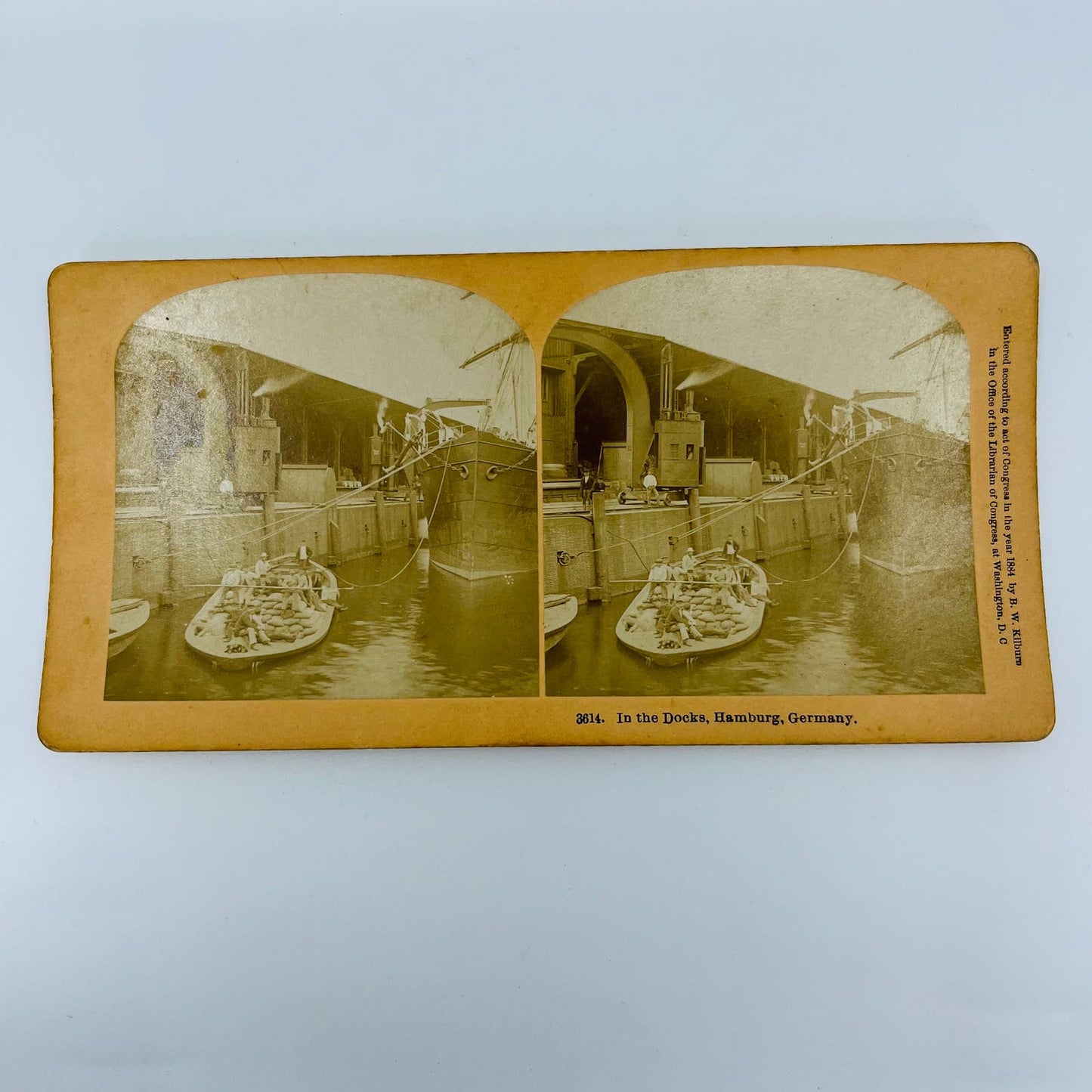 1880s Stereoview Card Docks in HAMBURG GERMANY Fishing Boat Steamship 3614