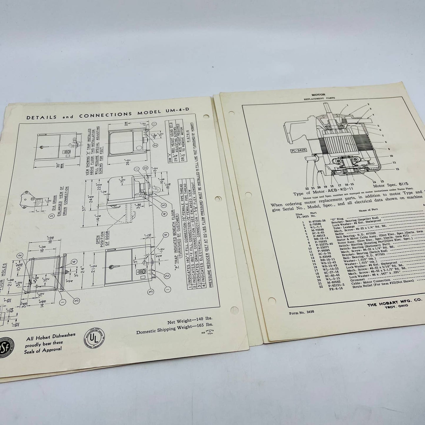 1959 Hobart Instruction Manual Parts List Dishwashers Model UM-4D & UMP-4D C11