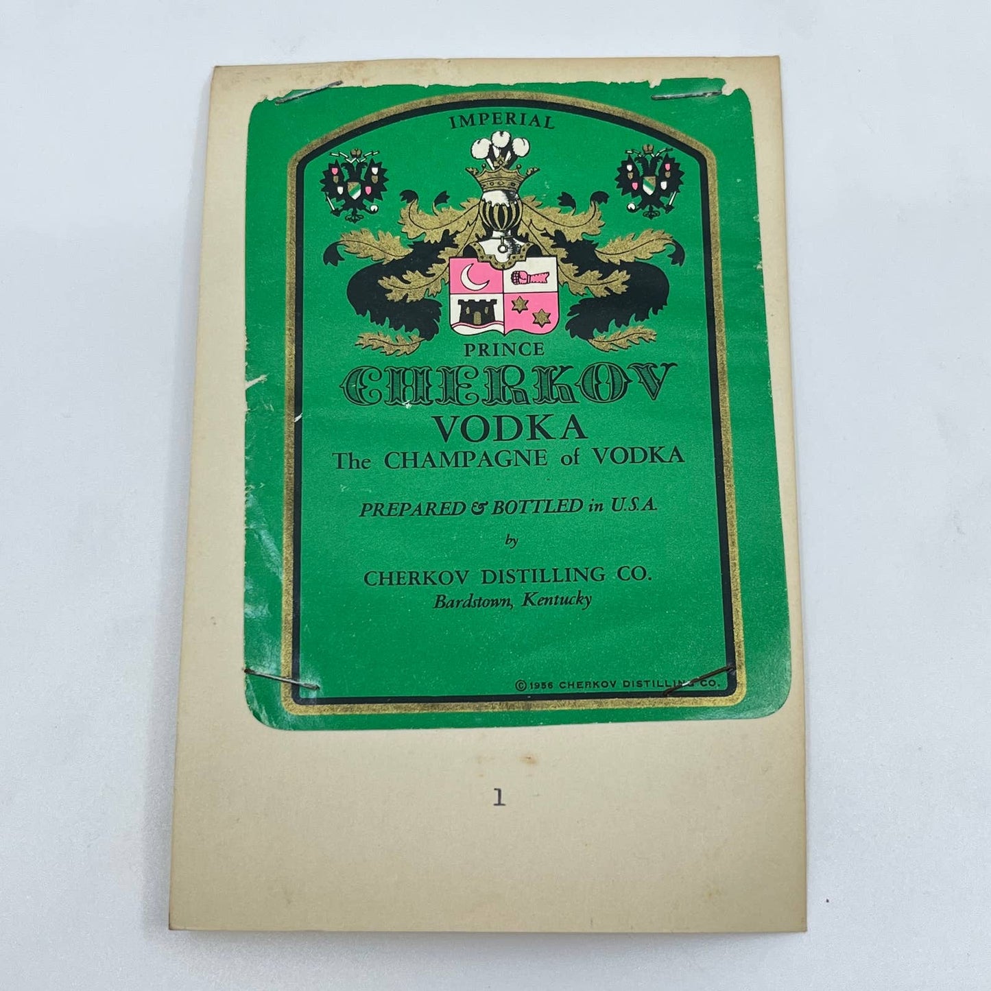 1956 Prince Cherkov Vodka Label Cherkov Distilling Bardstown KY