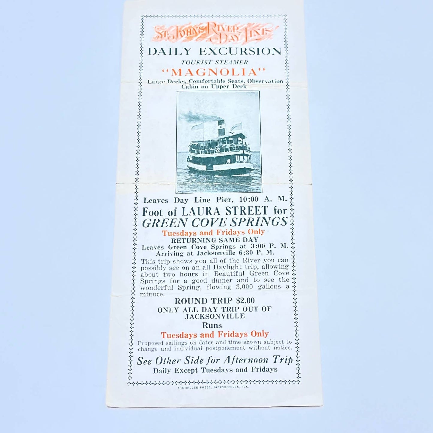 Antique Ad Card St John's River Day Inn Jacksonville FL Magnolia Steamer AC1