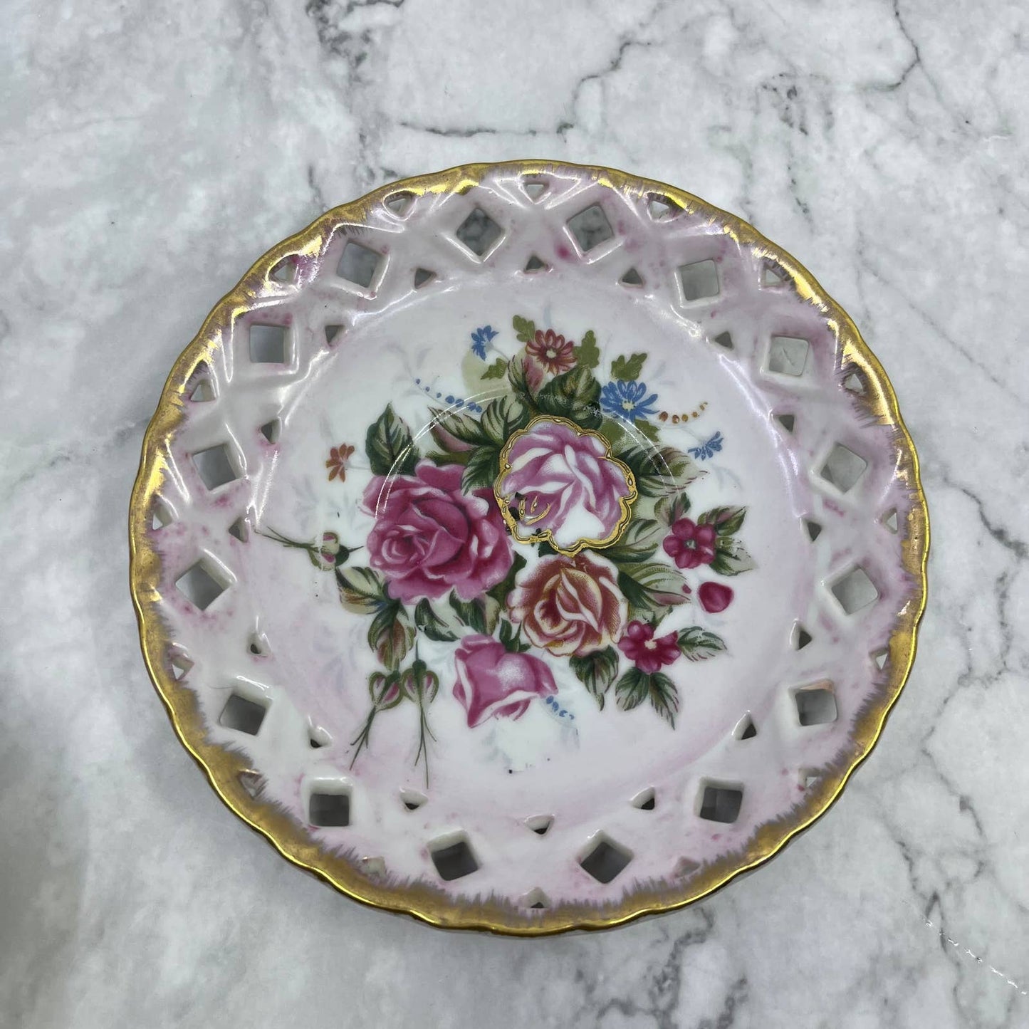 Sterling China Japan Opalescent Loop Footed Cup And Saucer With Gold Trim TA7