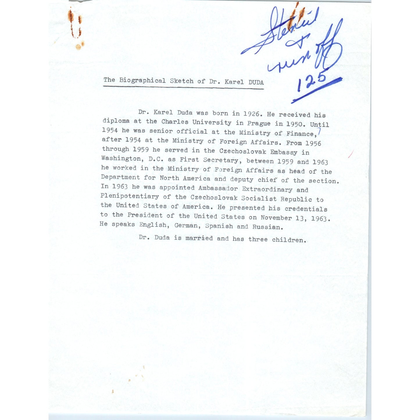 Czechoslovak Embassy Official Letterhead Memo Jaromir Pribyl Nov 3 1967 B15