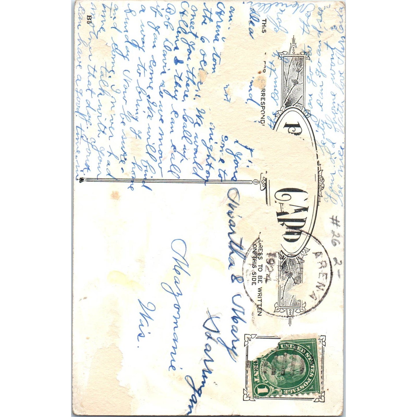 Birthday Fairies Face in Flower Tulips Embossed 1924 Original Postcard TK1-27