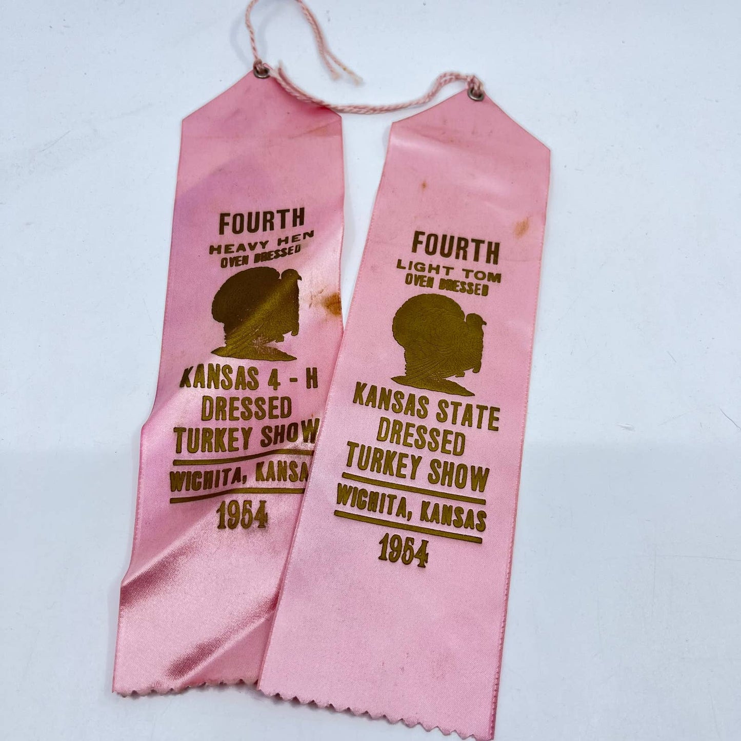 1954 2 Prize Ribbons Kansas State Fair 4-H Dressed Turkey Show Witchita KS TA3-5