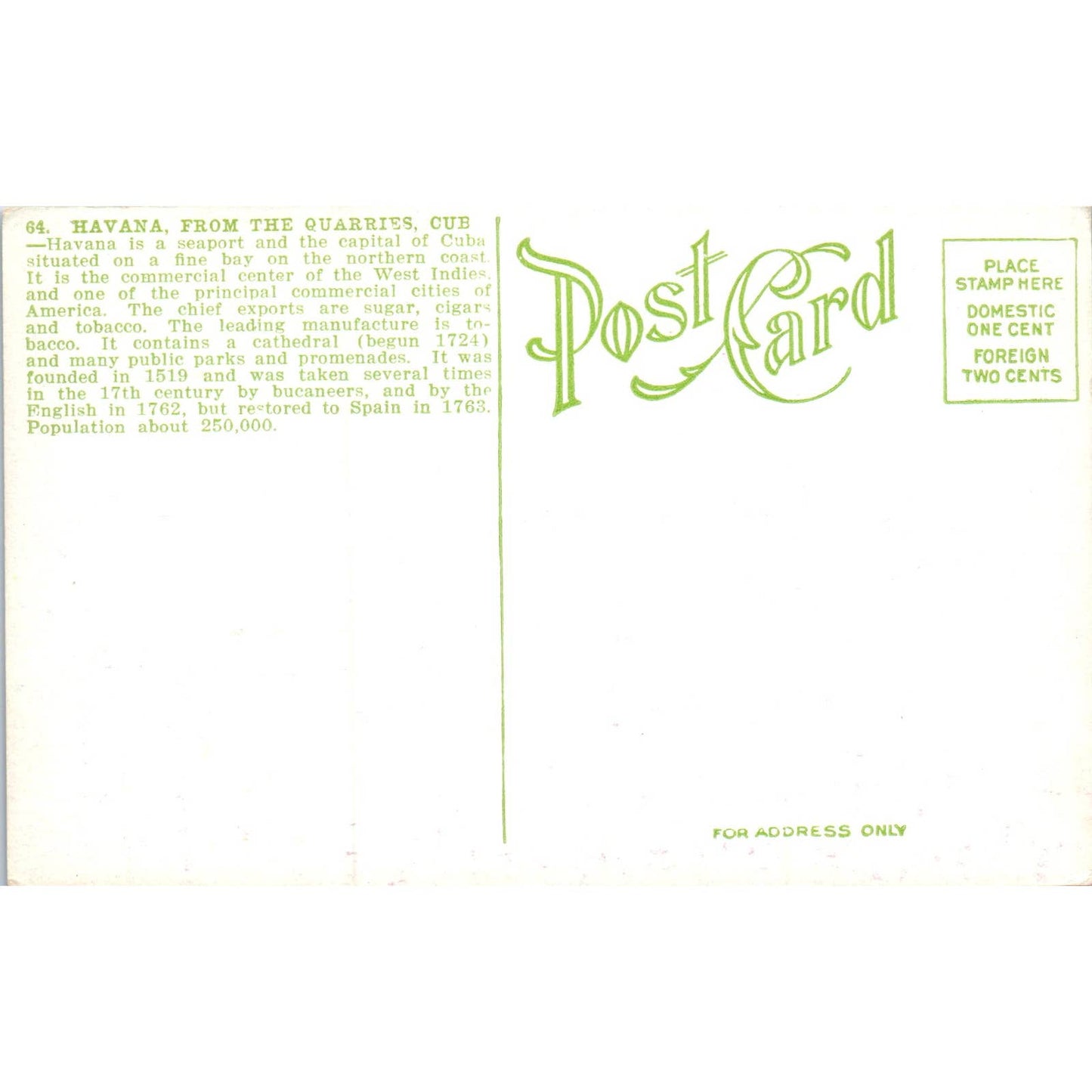 Havana Seaport Harbor From the Quarries Cuba Original Postcard TK1-P16