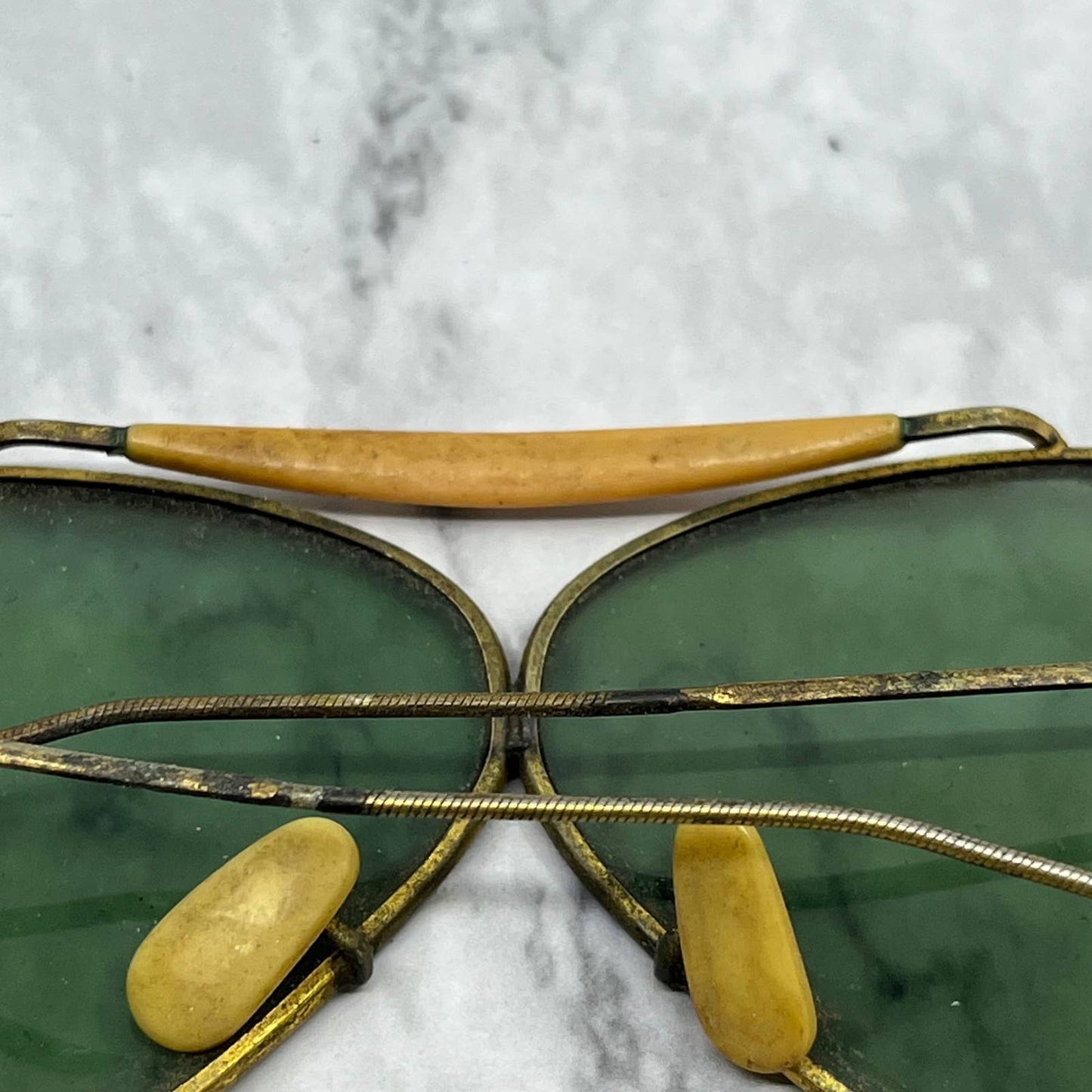 Vintage Brass Aviator Eyeglasses Frames With Celluloid Bridge Cable Arm SE9