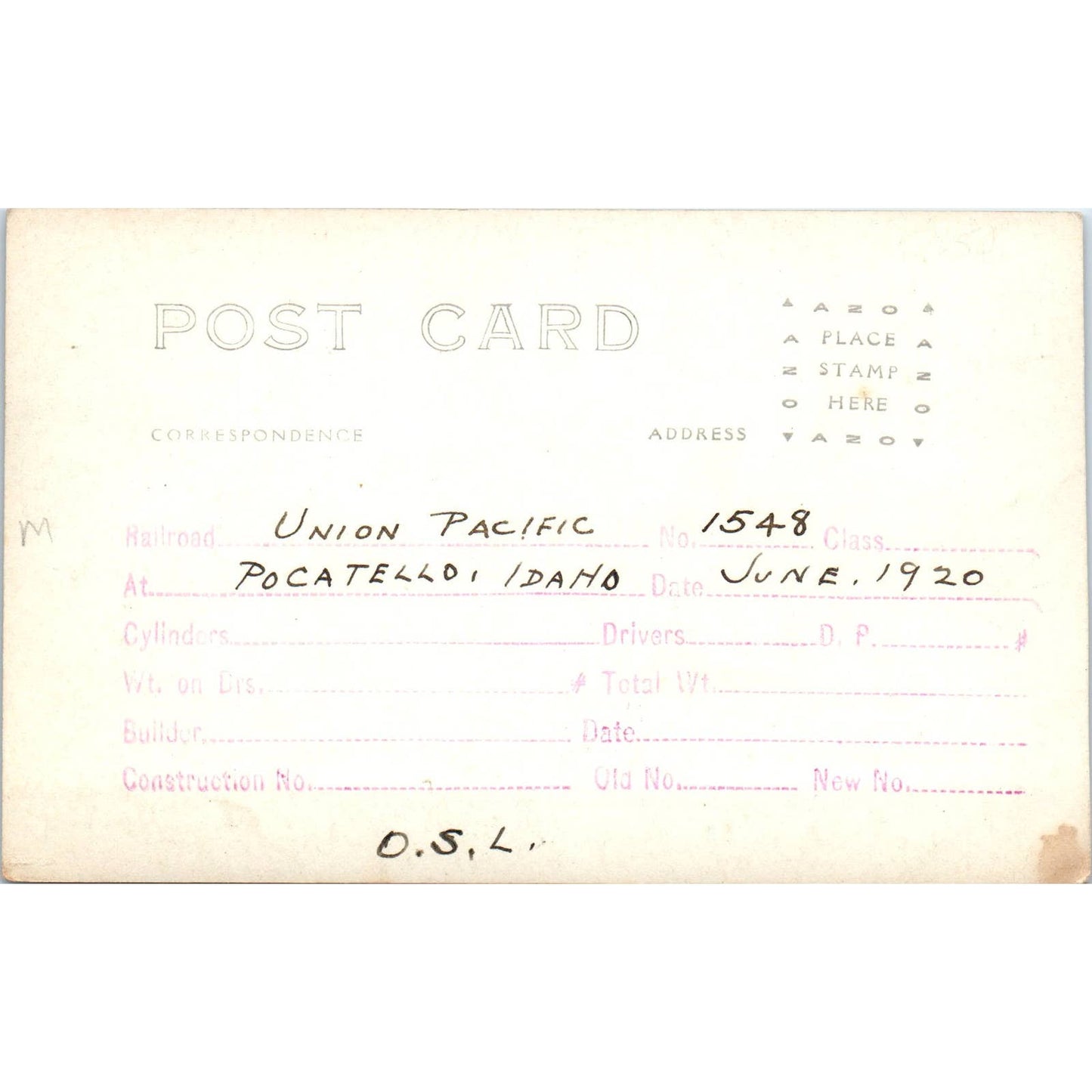 Antique Postcard RPPC Union Pacific Railroad Locomotive Pocatello Idaho 1920 SE8