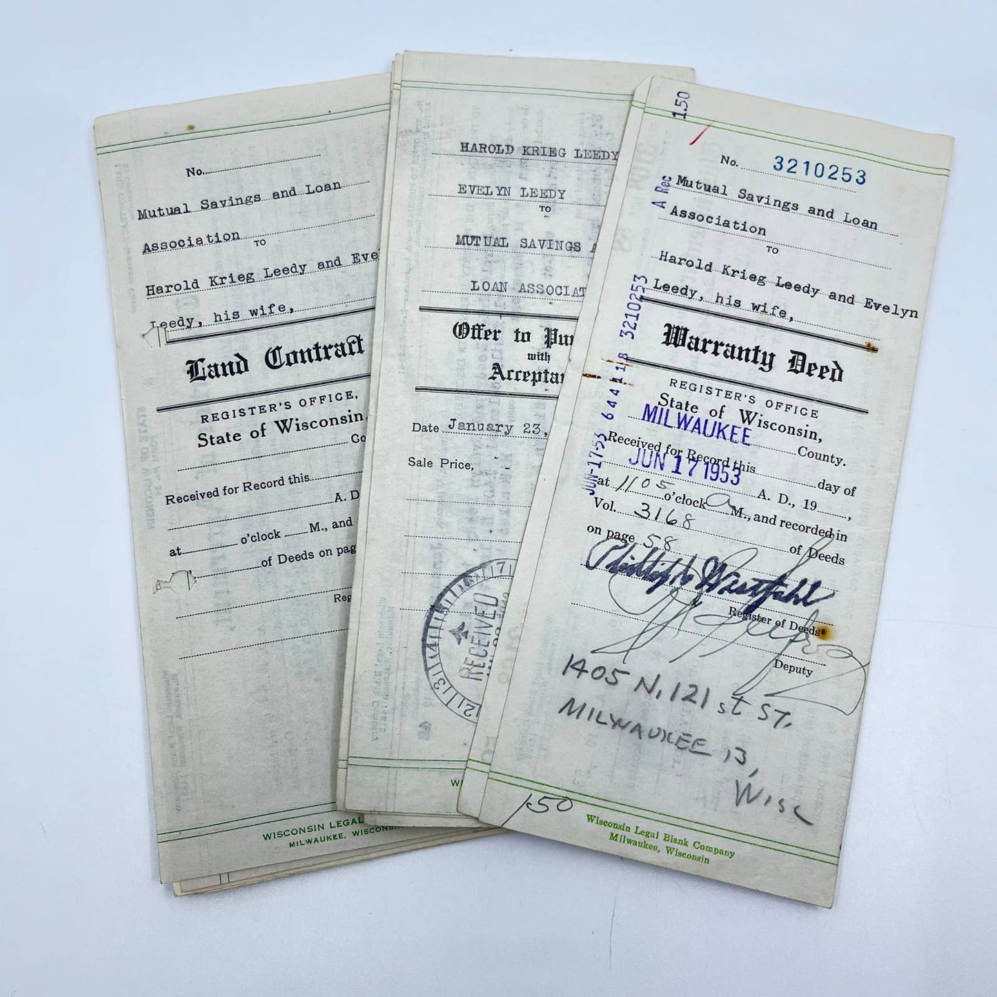 1940s Offer to Purchase Warranty Deed Land Contract Milwaukee WI AA7