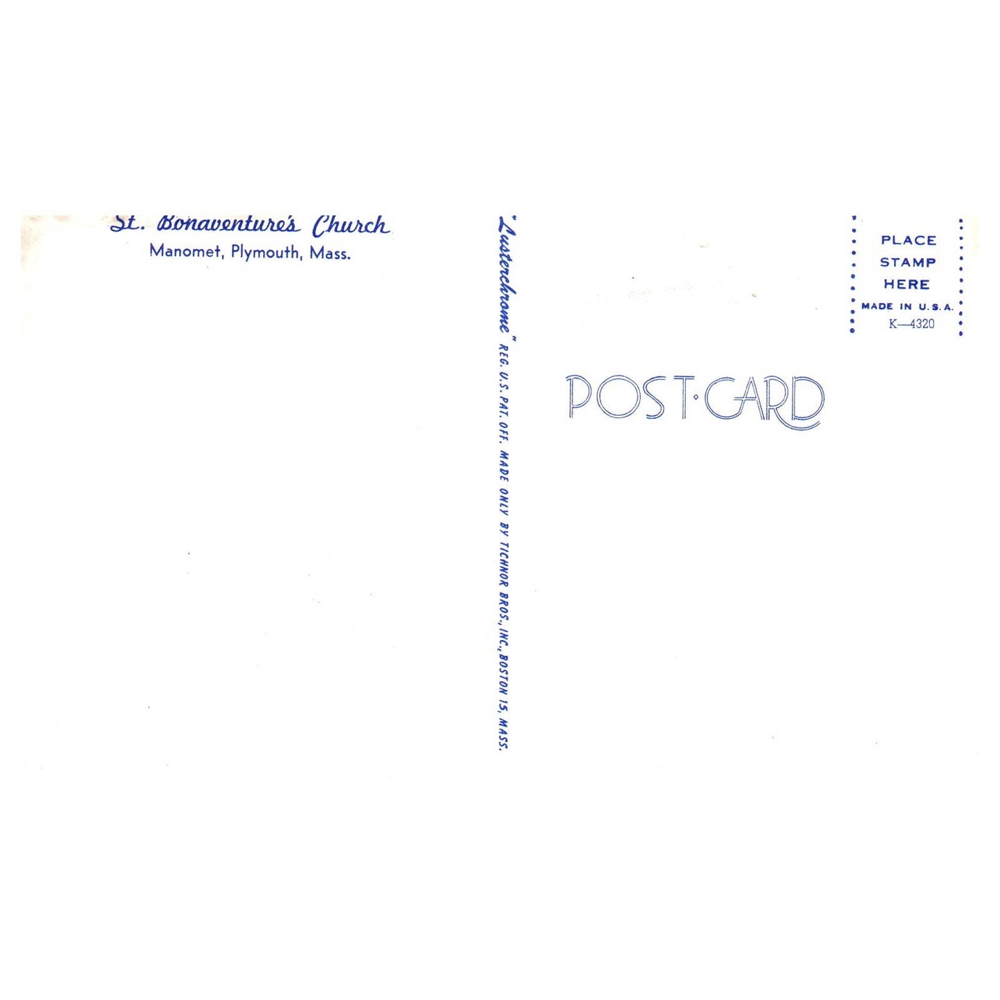 Vintage Postcard - St. Bonaventure's Church Manomet Plymouth Mass TJ7-1