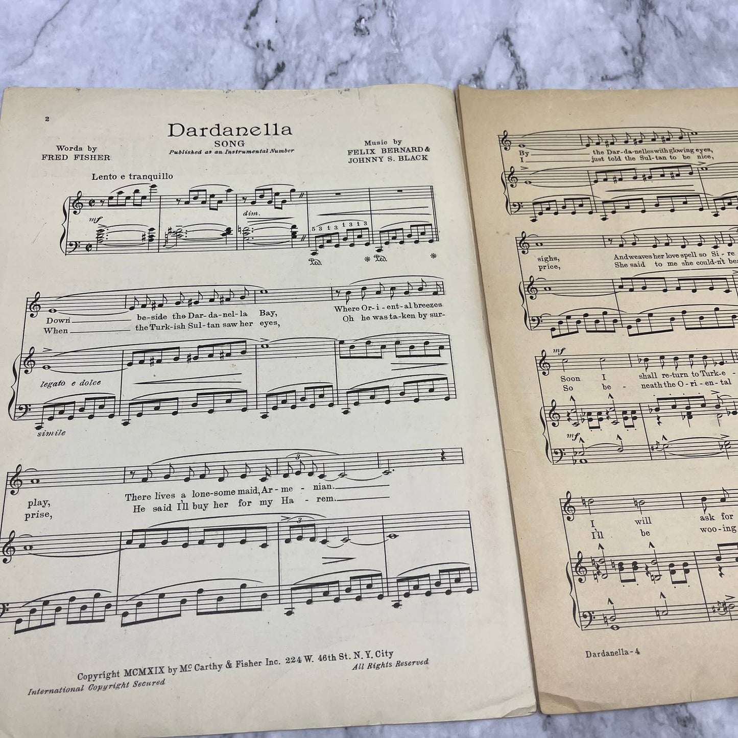 Dardanella Felix Bernard Johnny S. Black Fred Fisher 1919 Sheet Music TK2-SM3