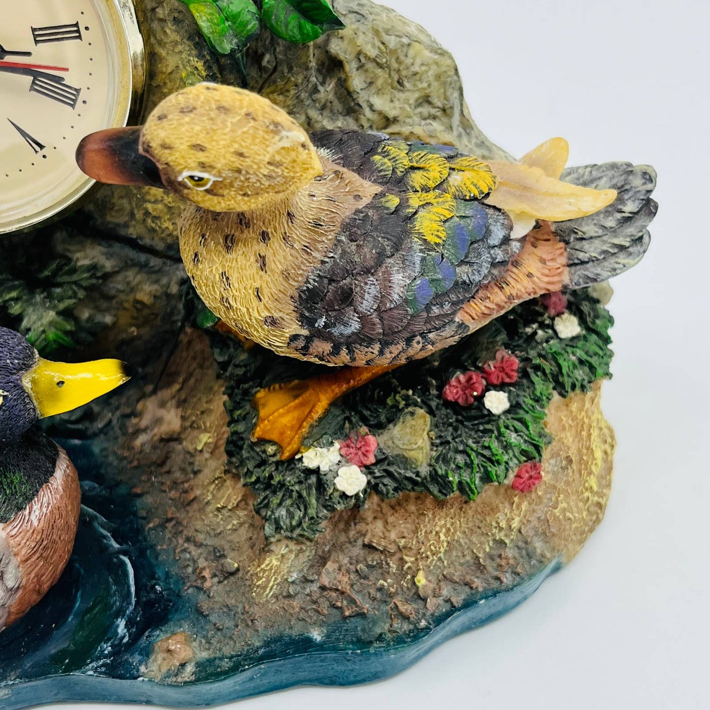 VTG Cast Resin Duck Pond Scene Mantel Clock Cabin Lodge Hunting 5.5” WORKS TC1