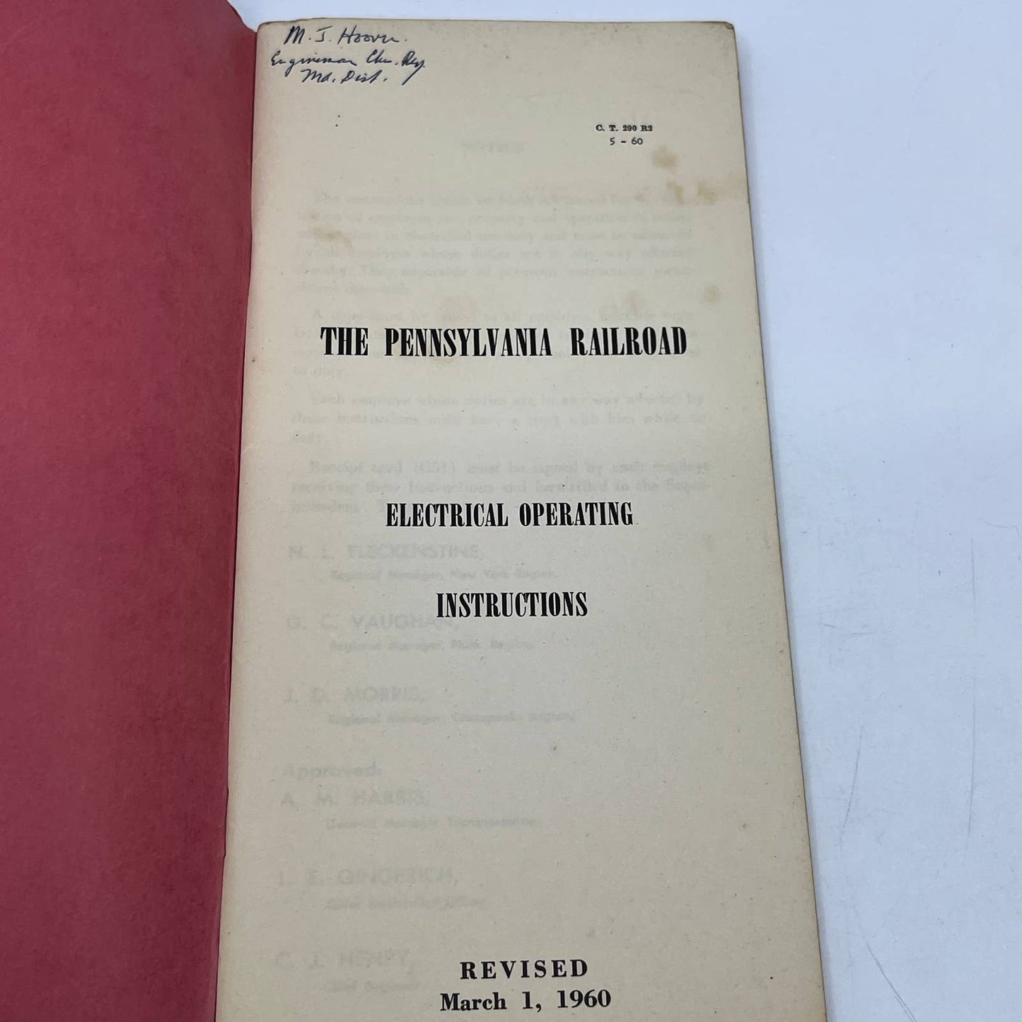1960 The Pennsylvania Railroad Electrical Operating Instructions Book TG6