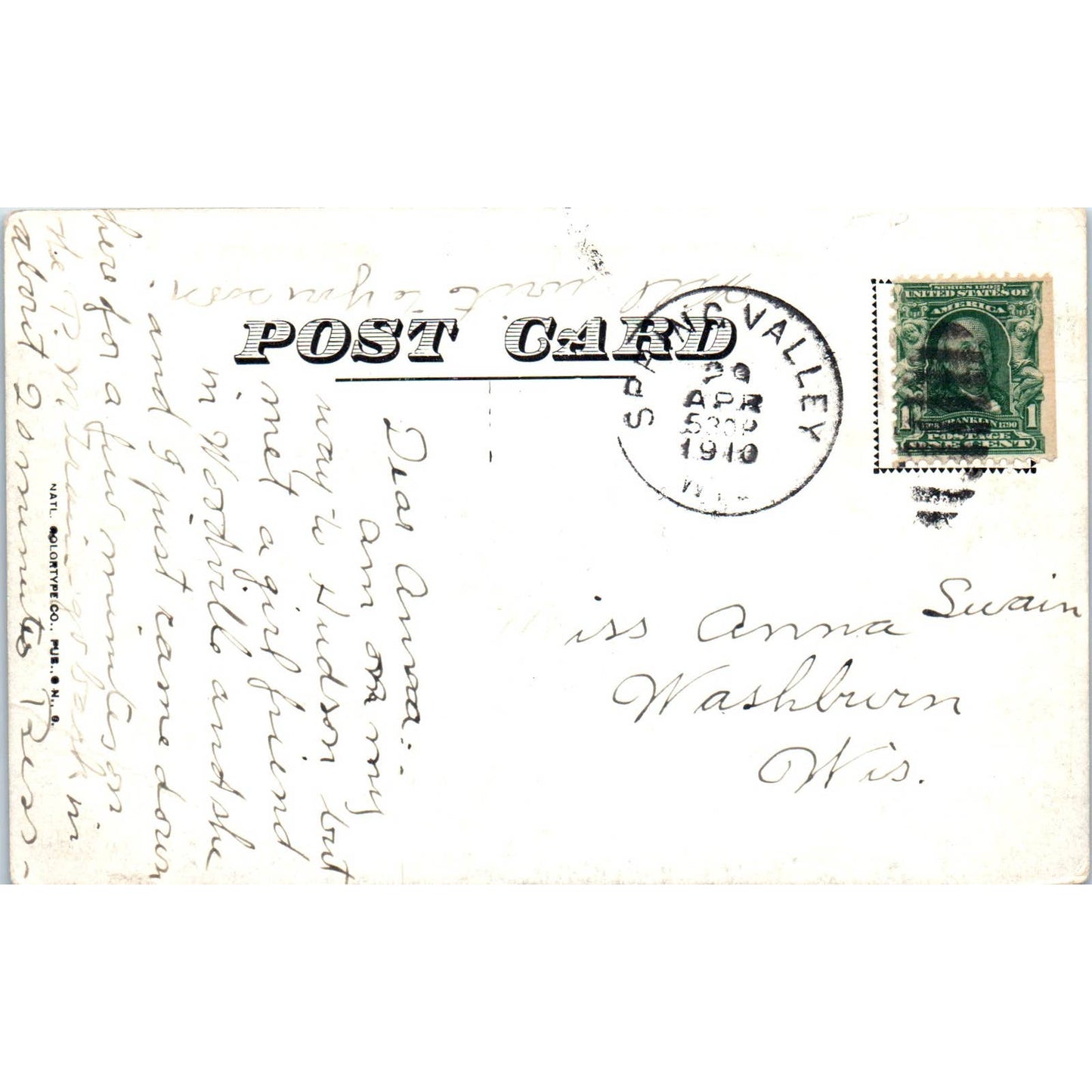 Spring Valley WI Showing Burghardt Bridge 1910 Original Postcard TJ9-P3